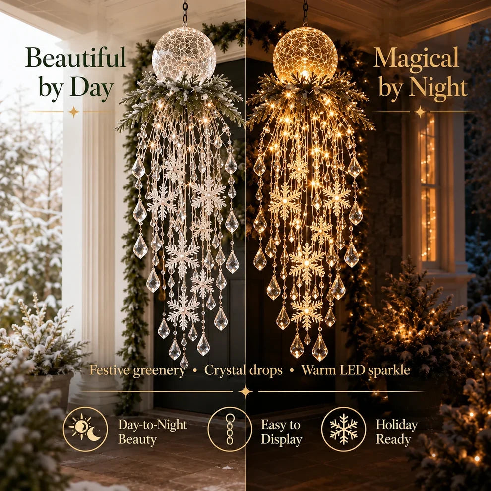 🔥 LAST DAY 50% OFF 🔥 Crystal Cascade Christmas Light– Hanging Snowflake & Crystal LED Porch Decor ✨❄️