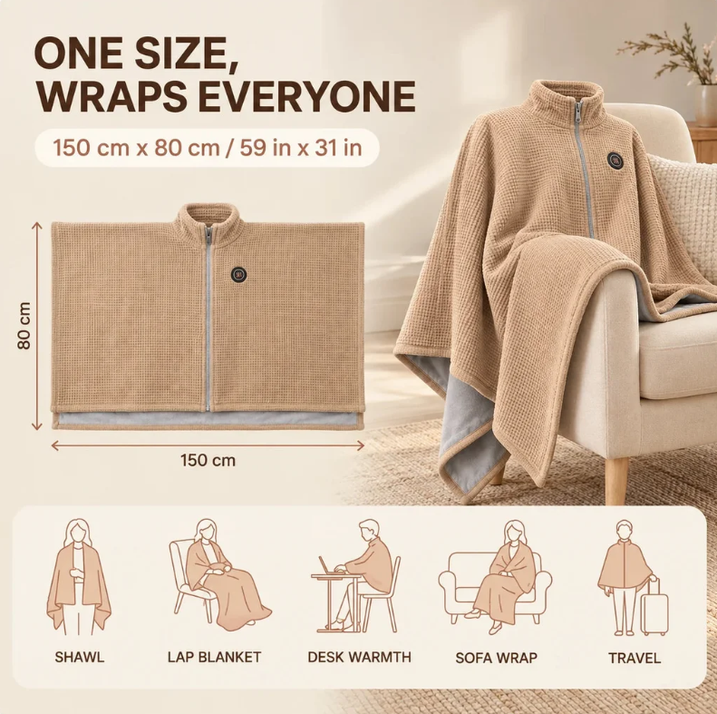 Wearable blanket dimensions and suggested ways to wear it