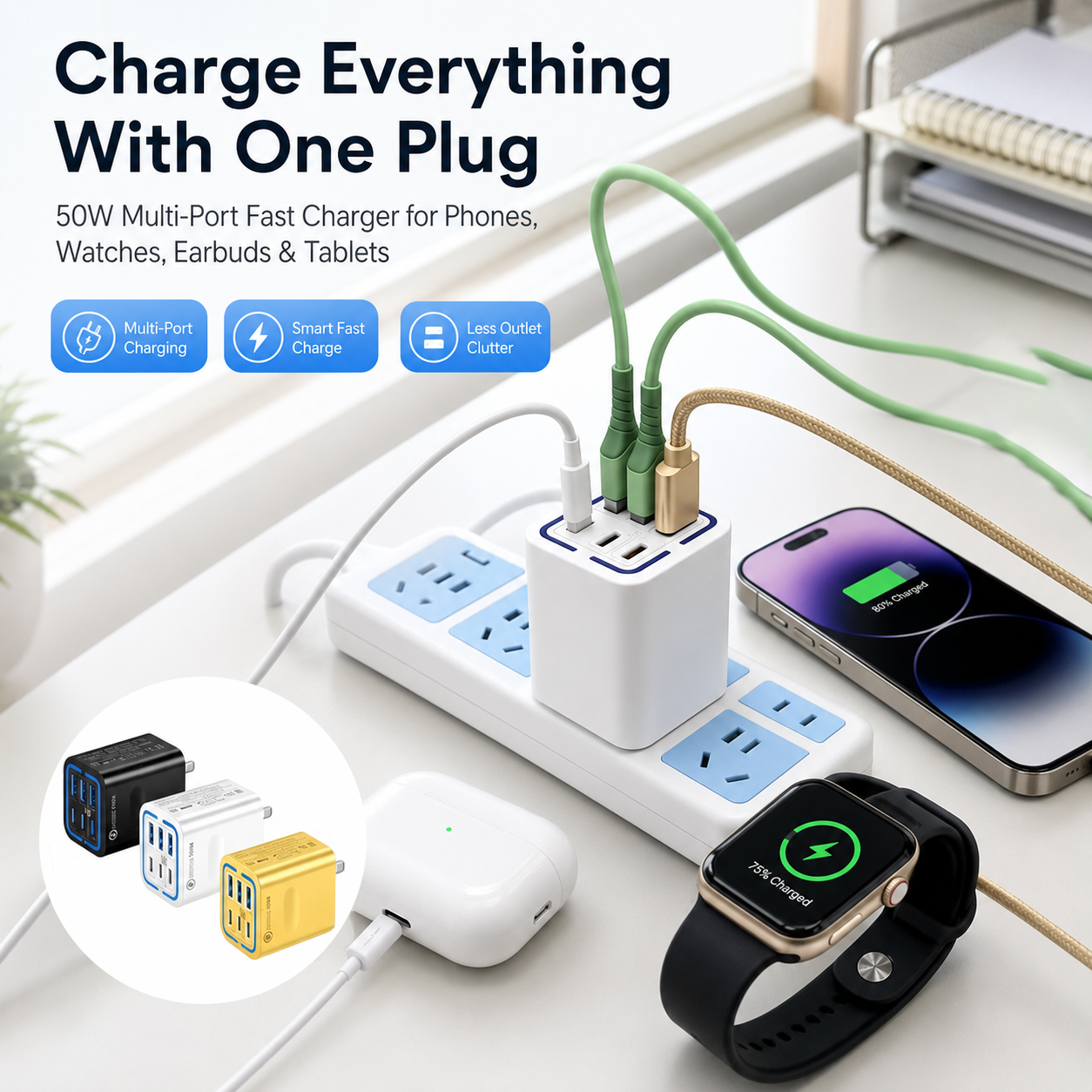 🔥 70% OFF Today🔋2026 Upgraded 50W GaN Fast Charger with Smart Temperature Control
