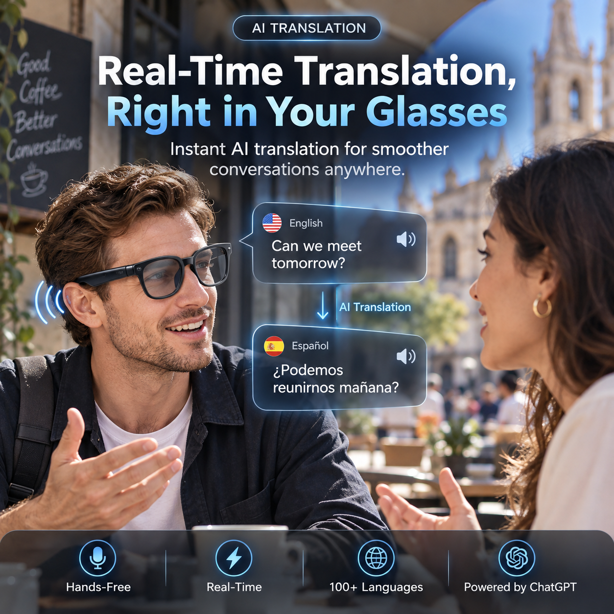 AI-powered translation with smart glasses