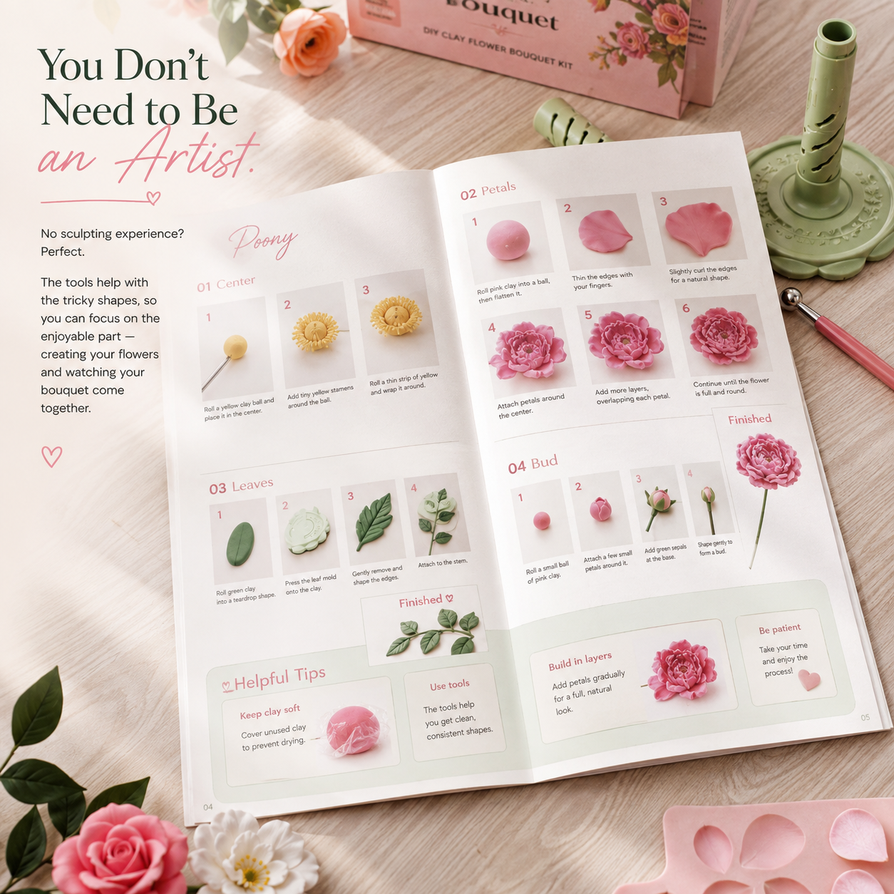🔥LAST DAY 50% OFF🔥DIY Clay Flower Bouquet Kit – Create, Display & Enjoy