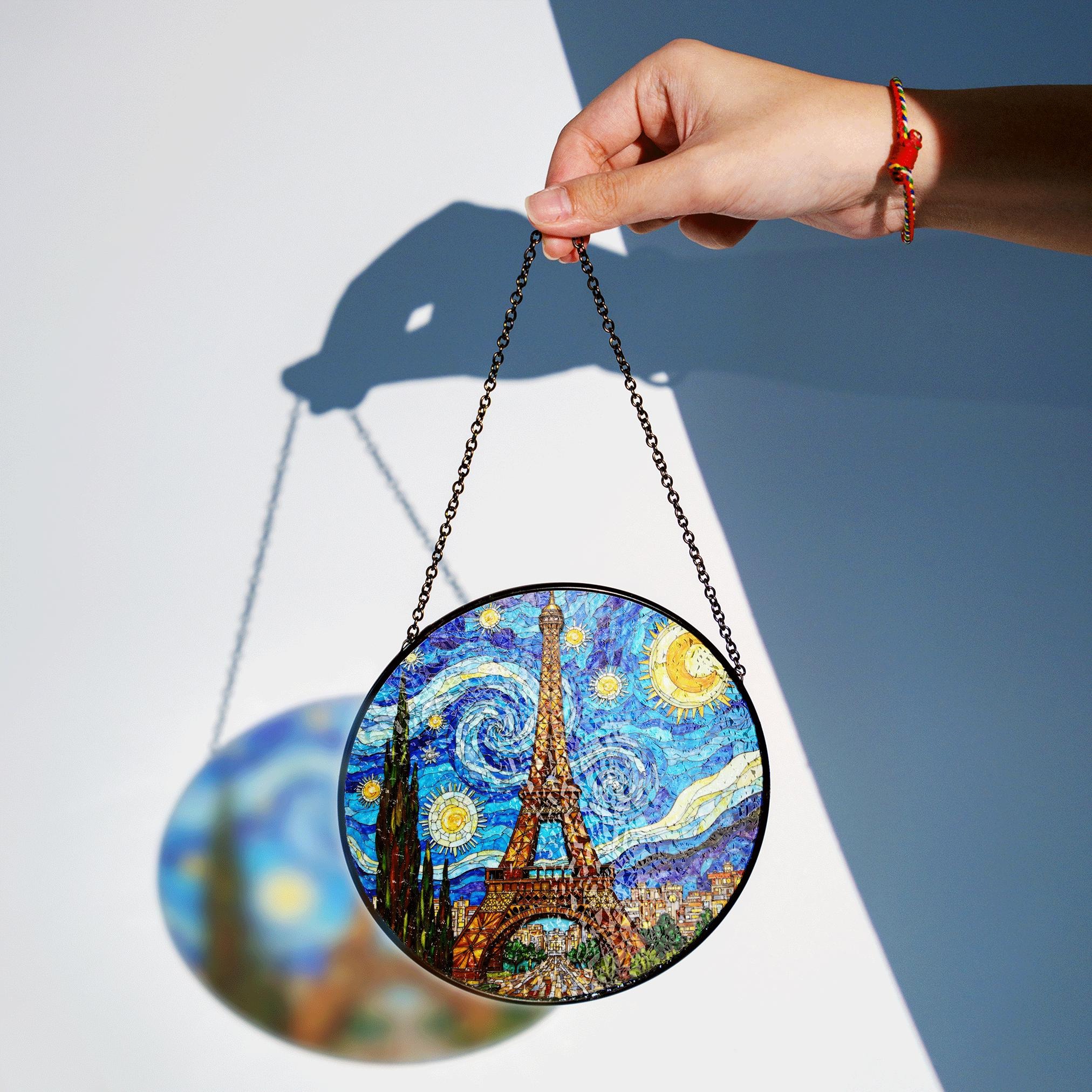 Eiffel Tower Starry Night Style Round Stained Glass Suncatcher Gift for Paris Lover - image 2