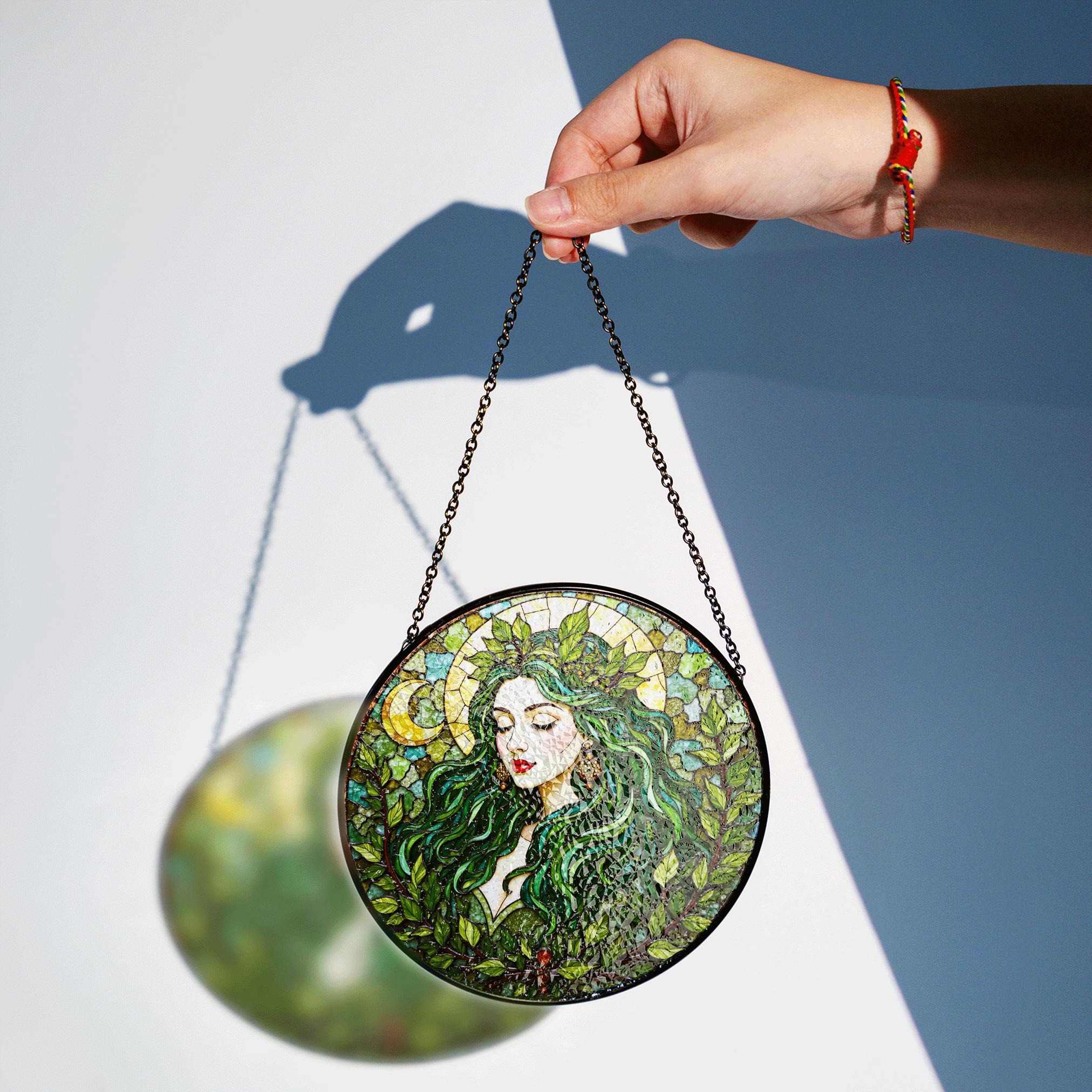 Green Leaf Goddess Suncatcher Stained Glass Forest Fairy Window Art Gift for Nature Lover Mom - image 2