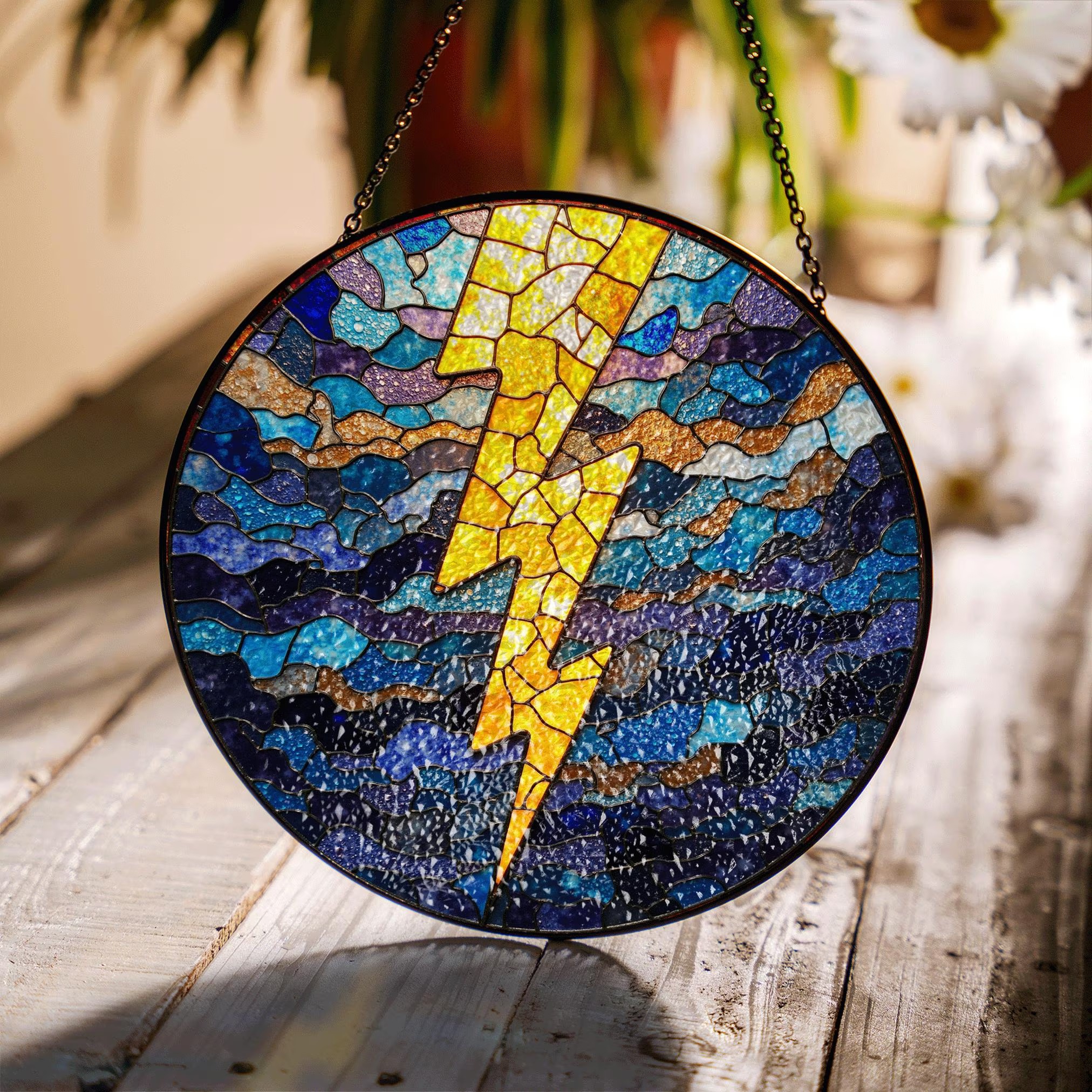 Lightning Bolt Stained Glass Suncatcher Window Hanging Gift for Storm Lovers - image 1
