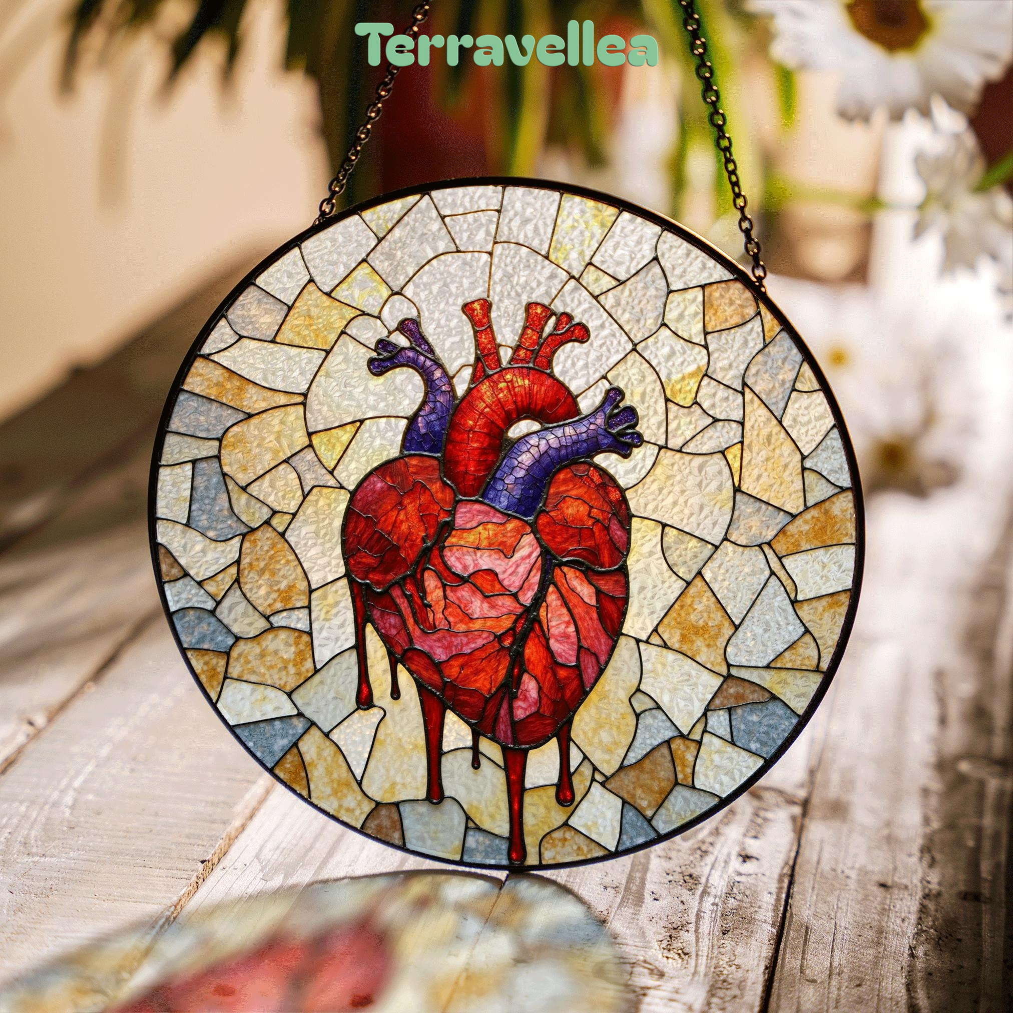 Anatomical Heart Stained Glass Sun Catcher Handmade Window Decor Gift for Medical Student - image 1