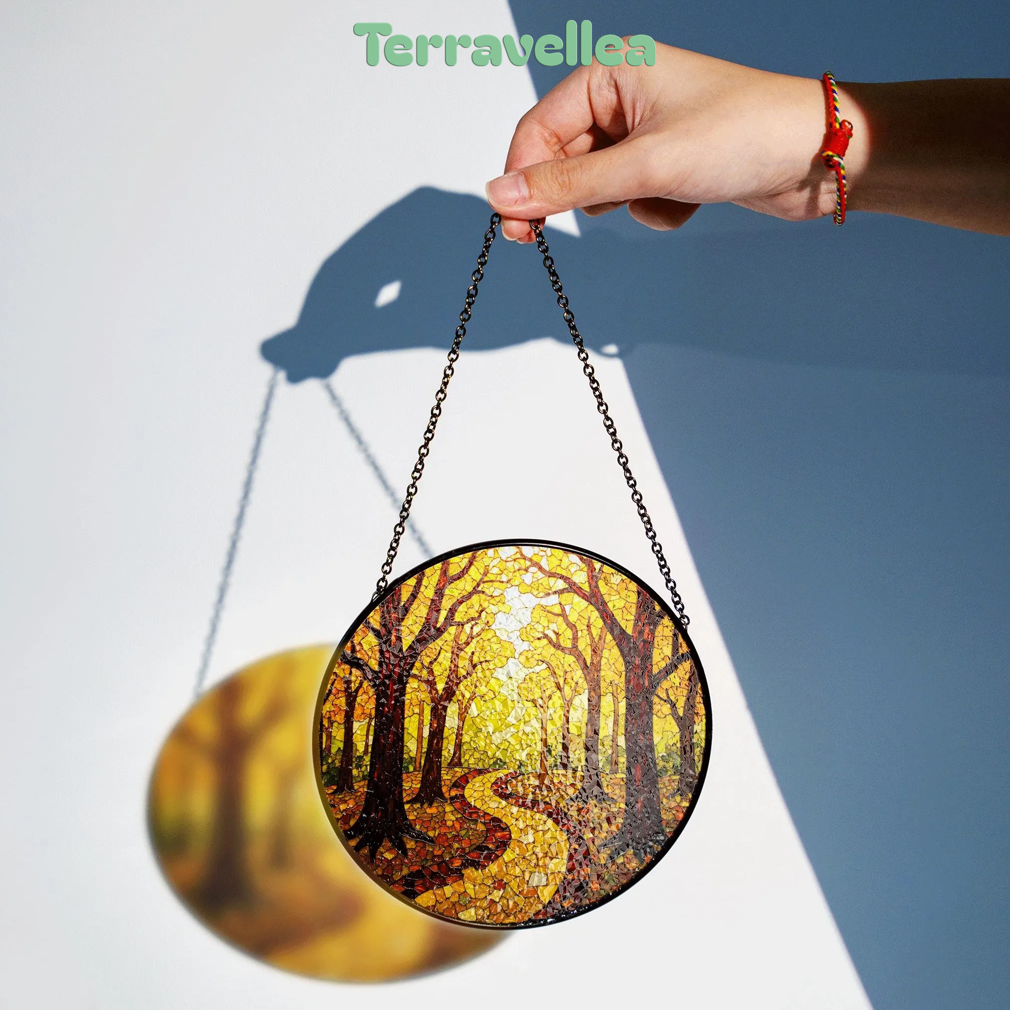 Autumn Forest Path Round Suncatcher Stained Glass Window Decor Gift for Nature Lovers - image 2