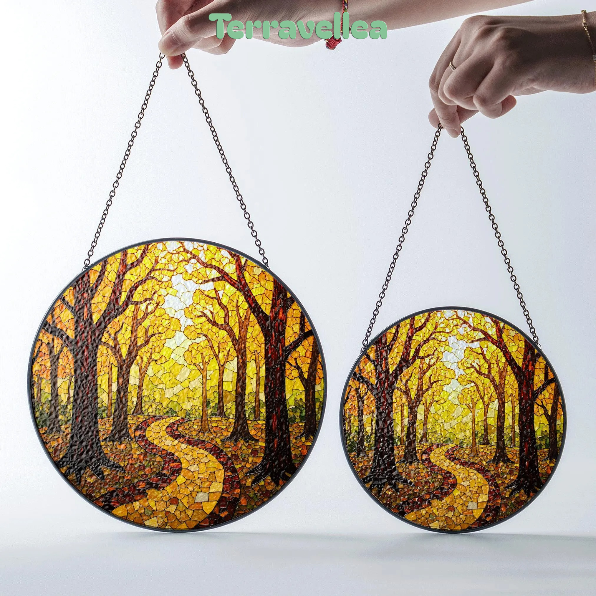 Autumn Forest Path Round Suncatcher Stained Glass Window Decor Gift for Nature Lovers - image 7