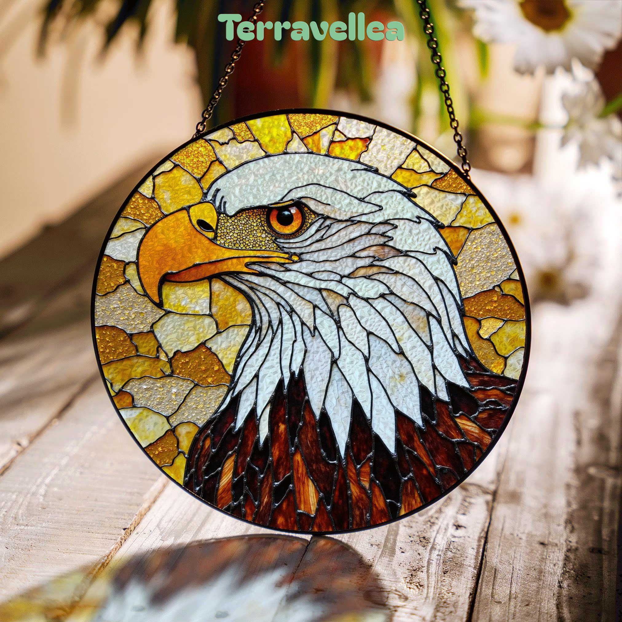 Bald Eagle Stained Glass Suncatcher – Patriotic Window Decor – Gift for Veterans, Dad, or Nature Lovers - image 1