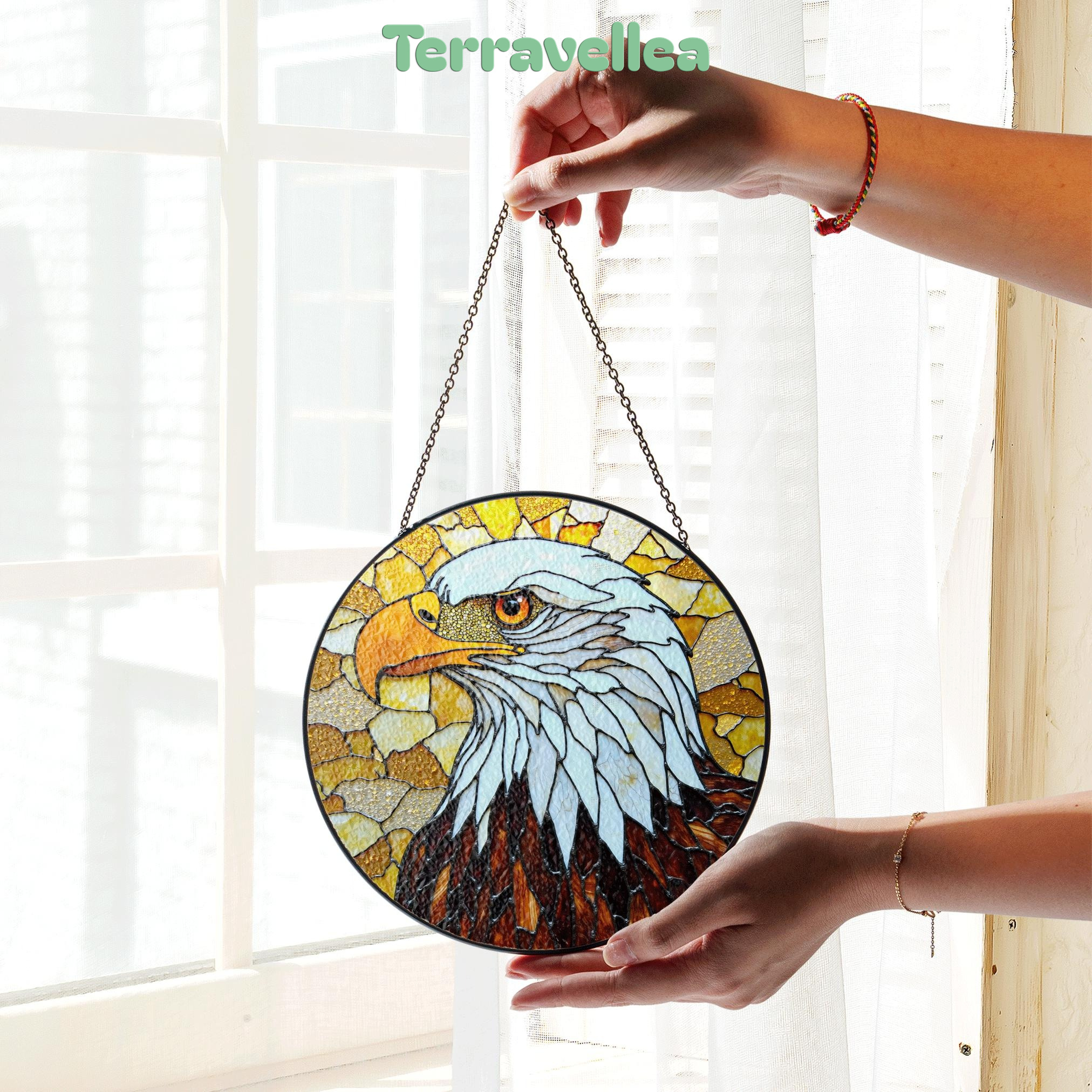 Bald Eagle Stained Glass Suncatcher – Patriotic Window Decor – Gift for Veterans, Dad, or Nature Lovers - image 3