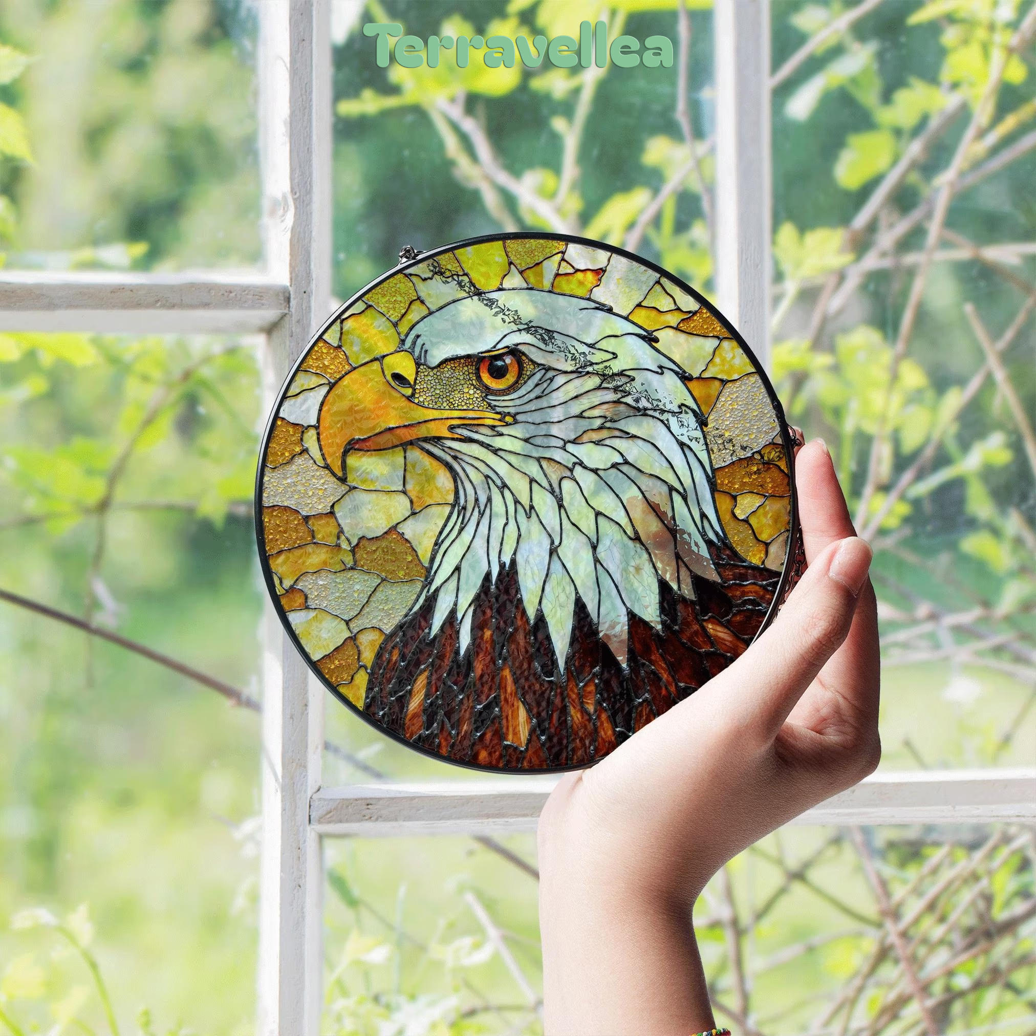 Bald Eagle Stained Glass Suncatcher – Patriotic Window Decor – Gift for Veterans, Dad, or Nature Lovers - image 4