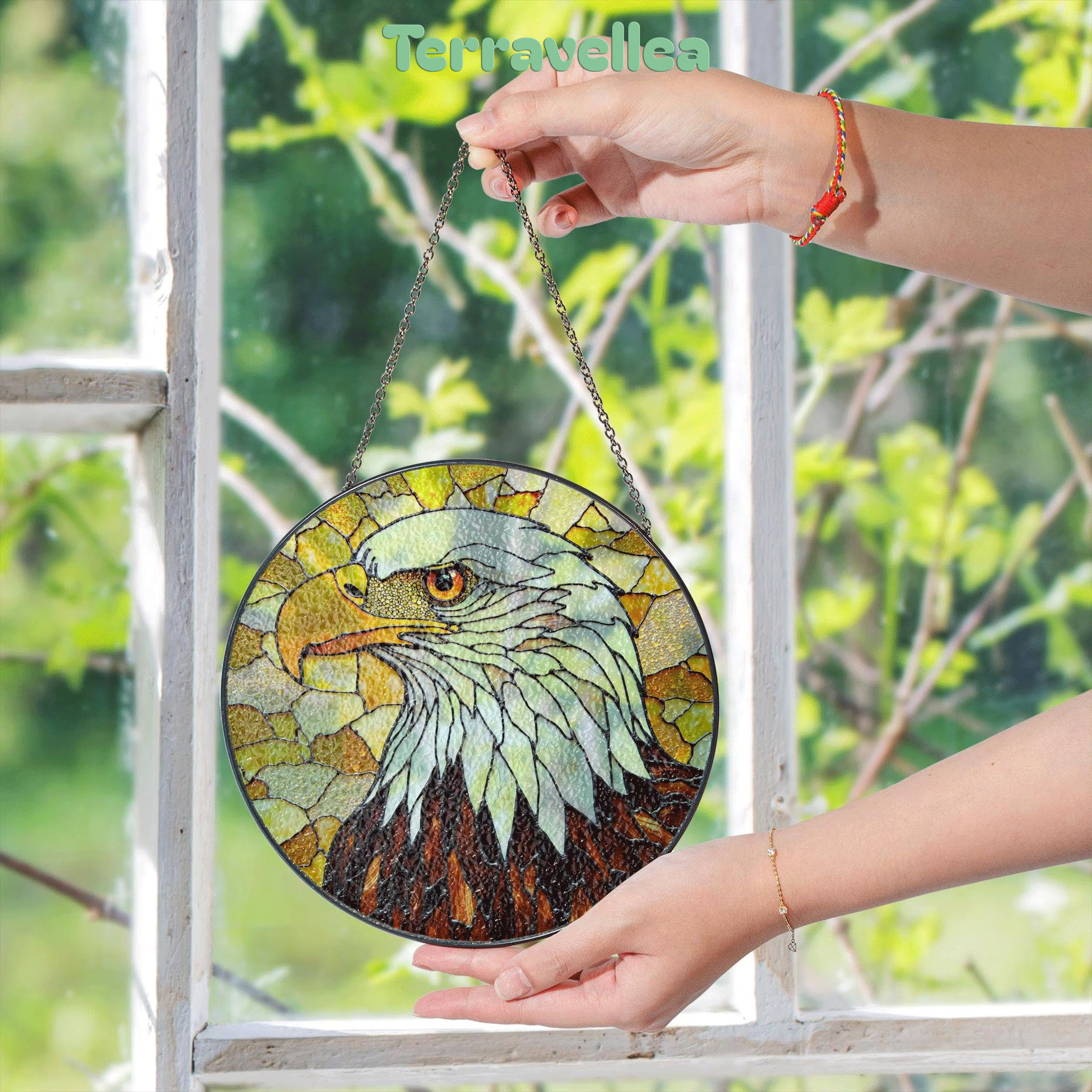 Bald Eagle Stained Glass Suncatcher – Patriotic Window Decor – Gift for Veterans, Dad, or Nature Lovers - image 5