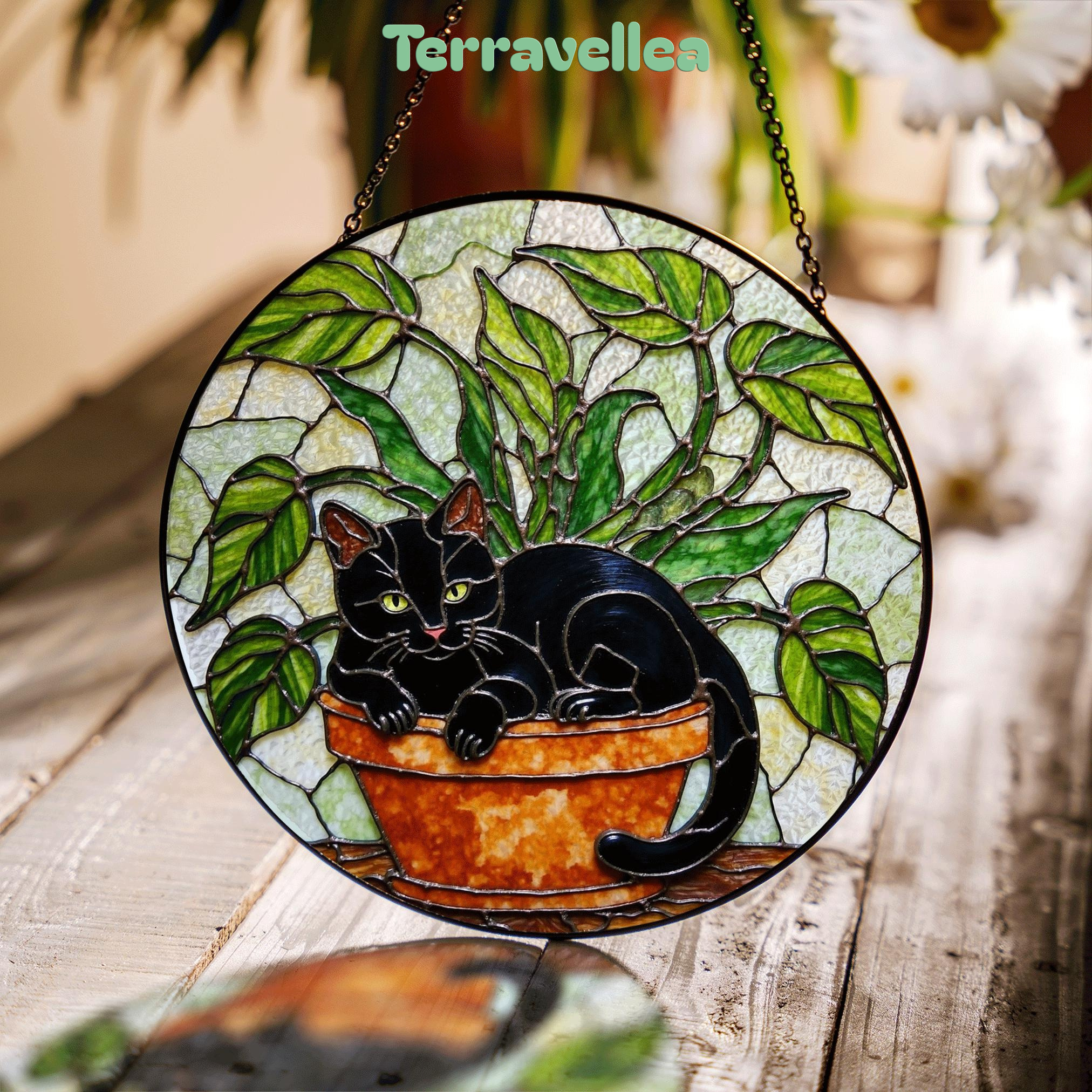 Black Cat Stained Glass Suncatcher Gift for Cat Lovers Window Decor - image 1