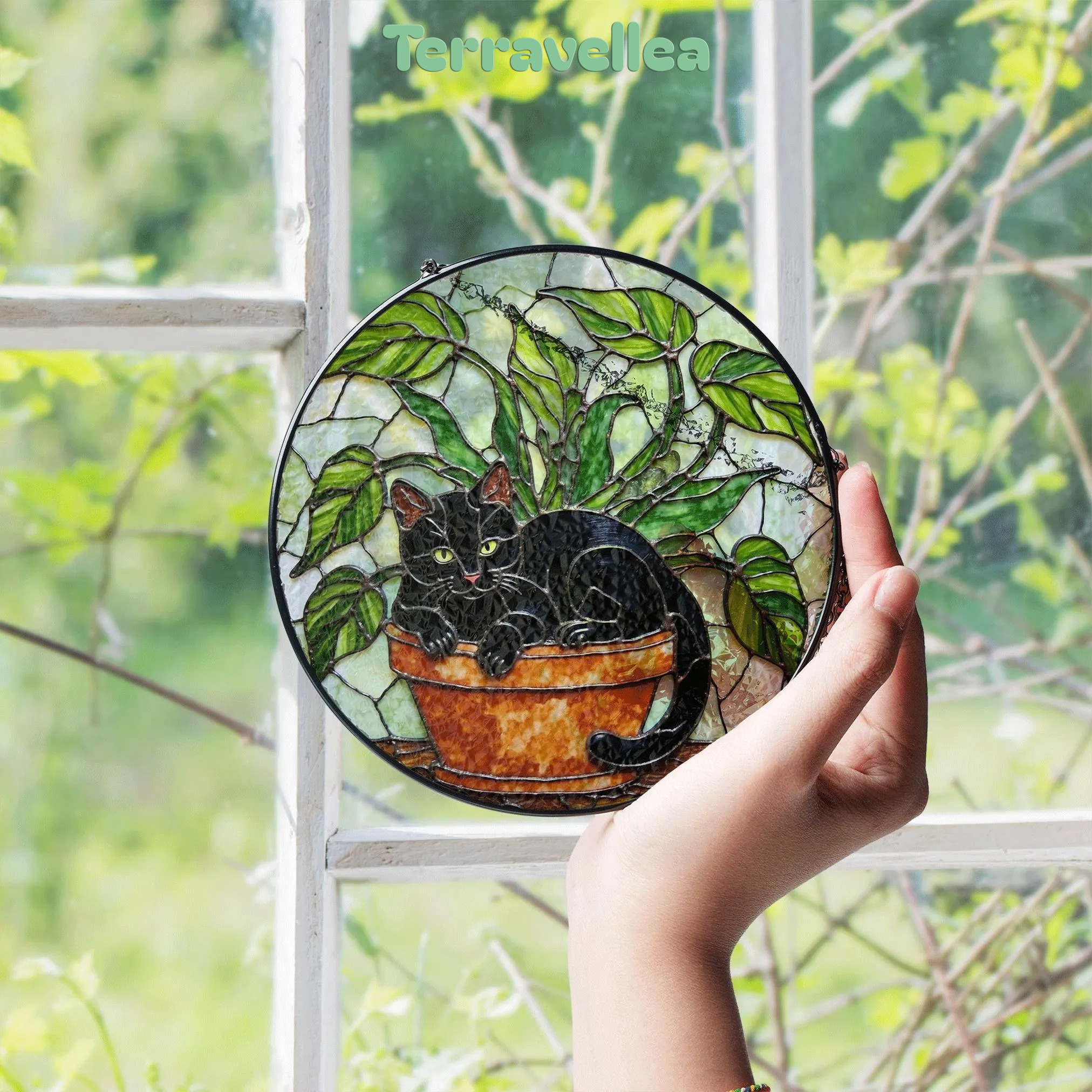 Black Cat Stained Glass Suncatcher Gift for Cat Lovers Window Decor - image 8