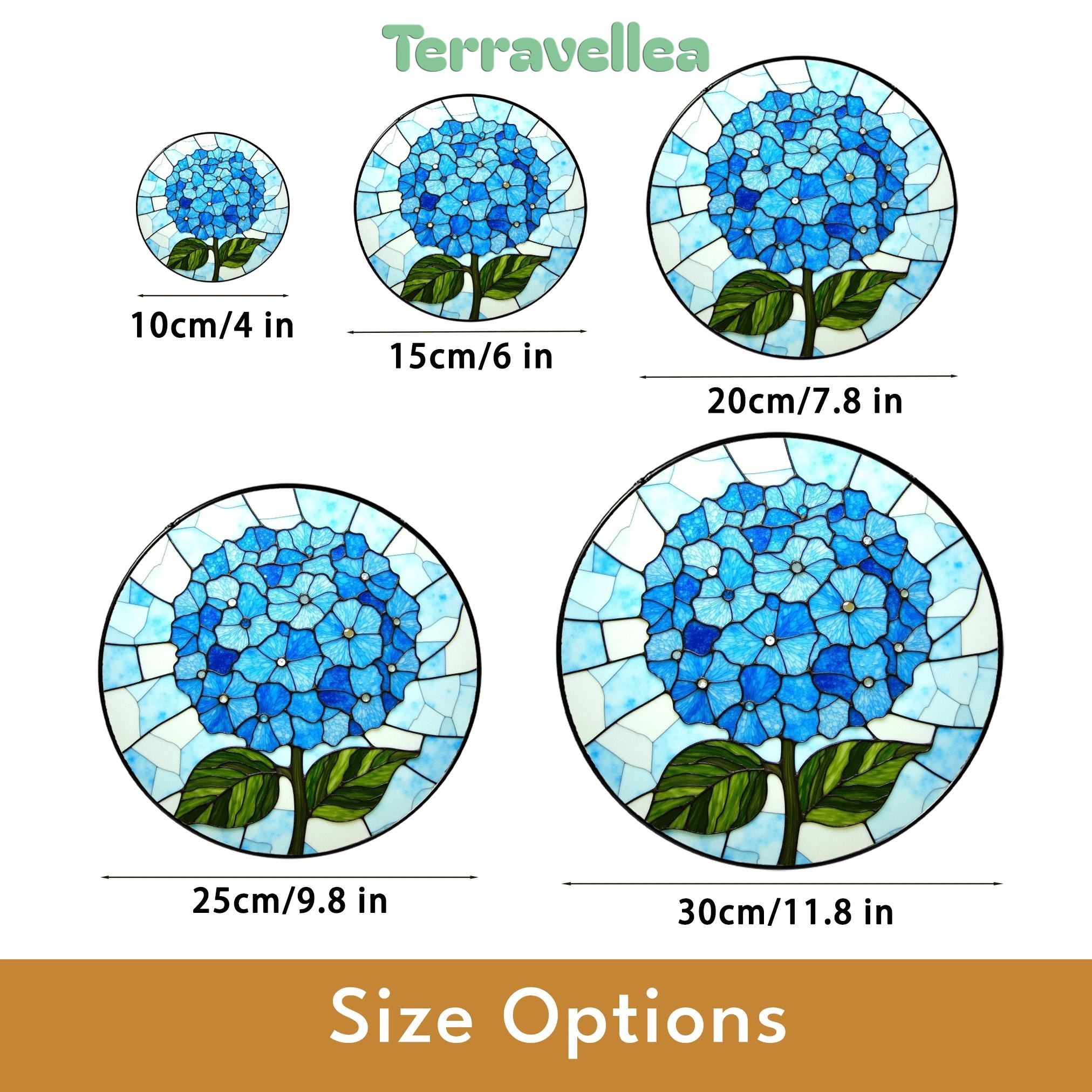 Blue Hydrangea Flower Round Stained Glass Window Suncatcher Gift for Mom Grandma or Gardener - image 10