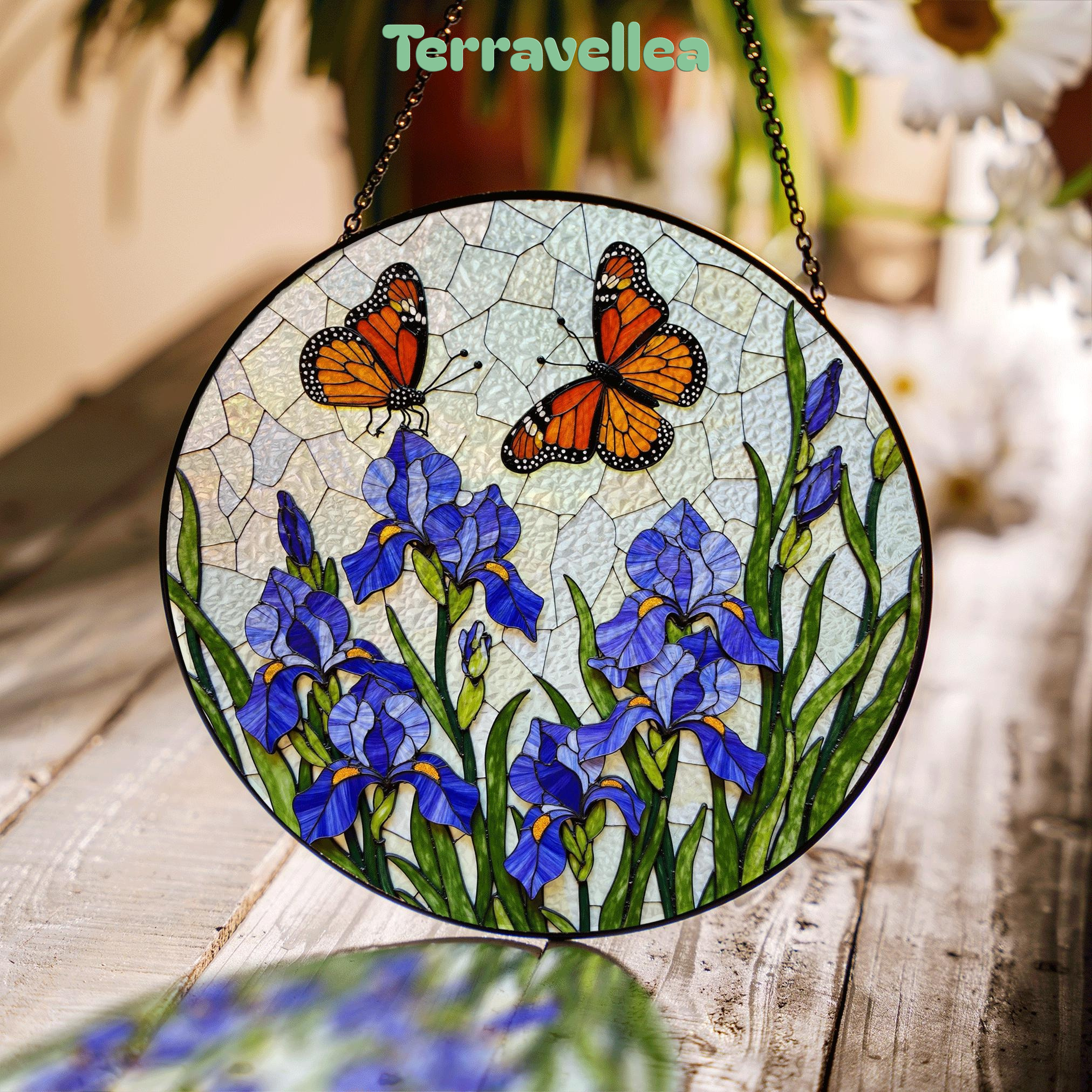 Butterfly Iris Stained Glass Suncatcher Window Decor Gift for Mom - image 2