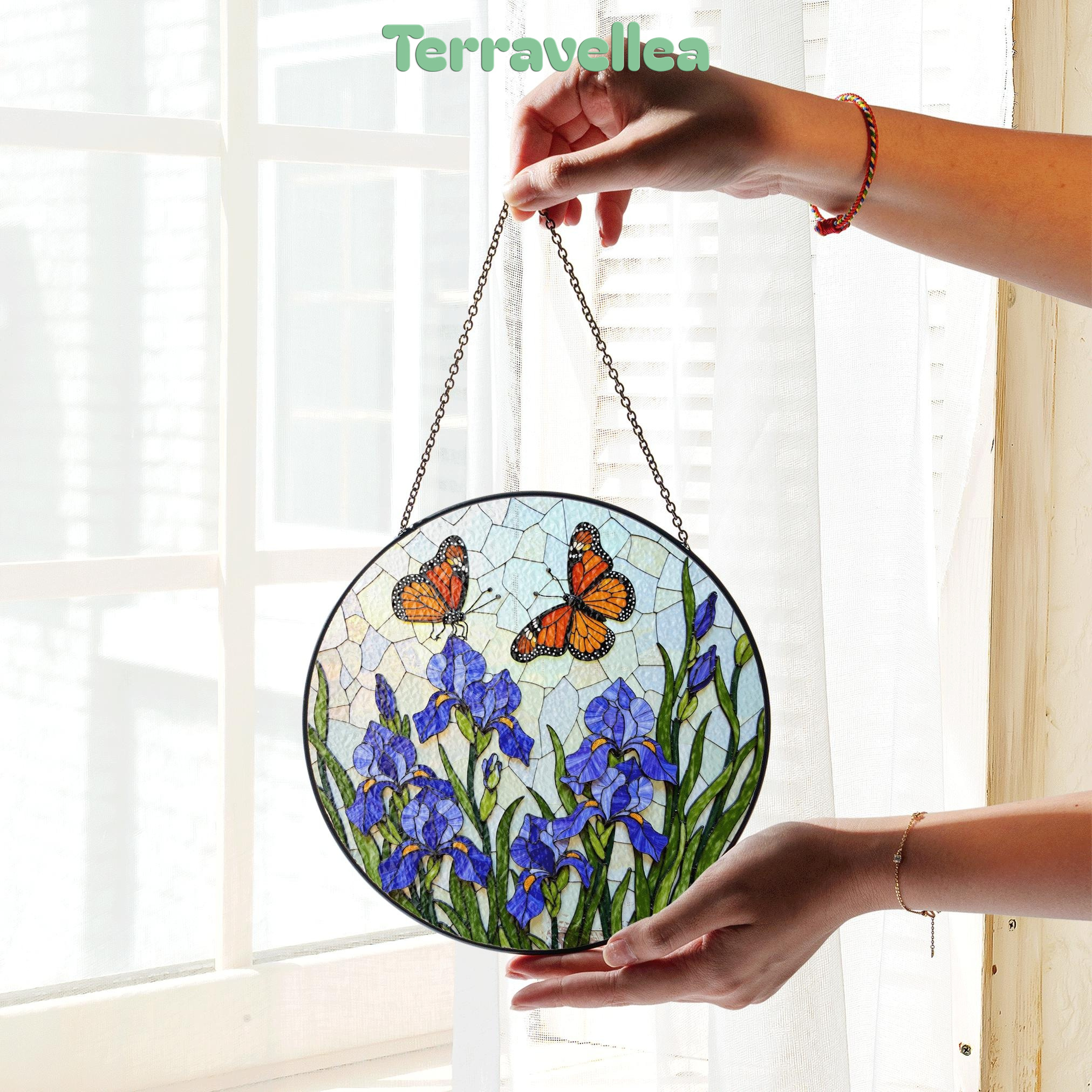 Butterfly Iris Stained Glass Suncatcher Window Decor Gift for Mom - image 4