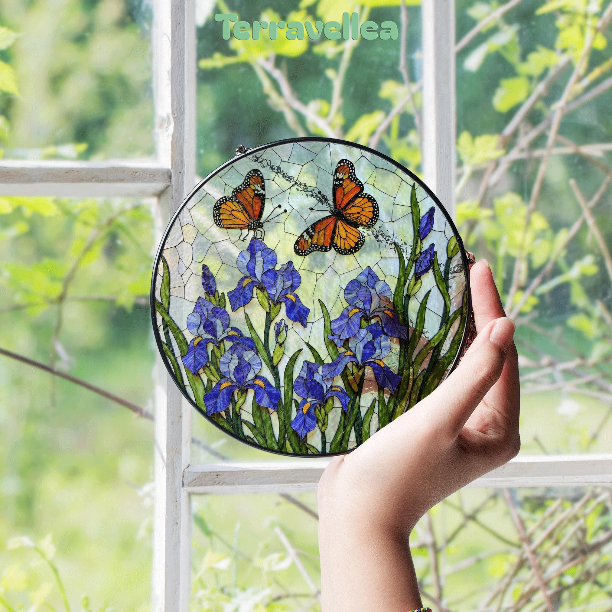 Butterfly Iris Stained Glass Suncatcher Window Decor Gift for Mom - image 5