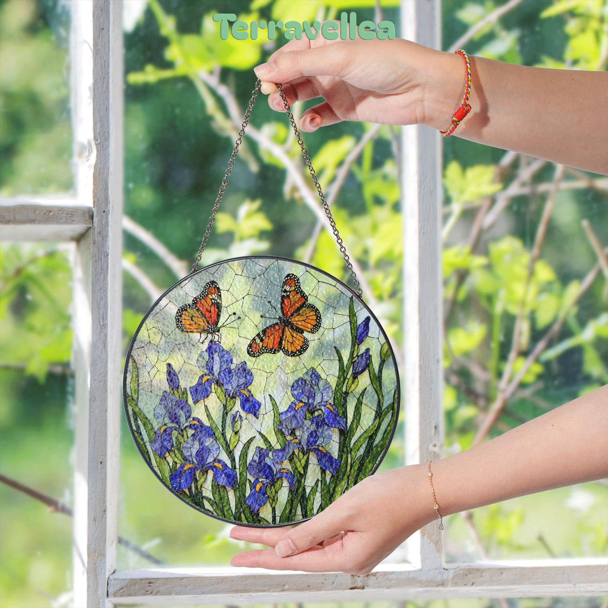 Butterfly Iris Stained Glass Suncatcher Window Decor Gift for Mom - image 6