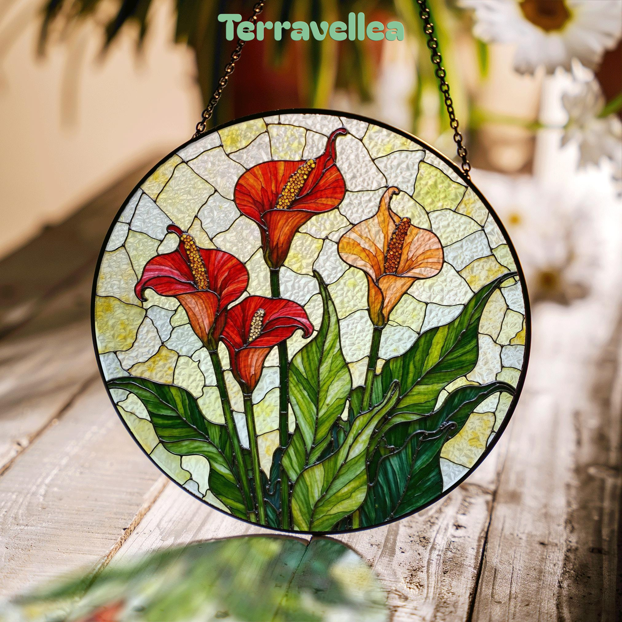 Calla Lily Bloom Round Stained Glass Suncatcher Sunlight Window Art Gift for Garden Lover - image 2