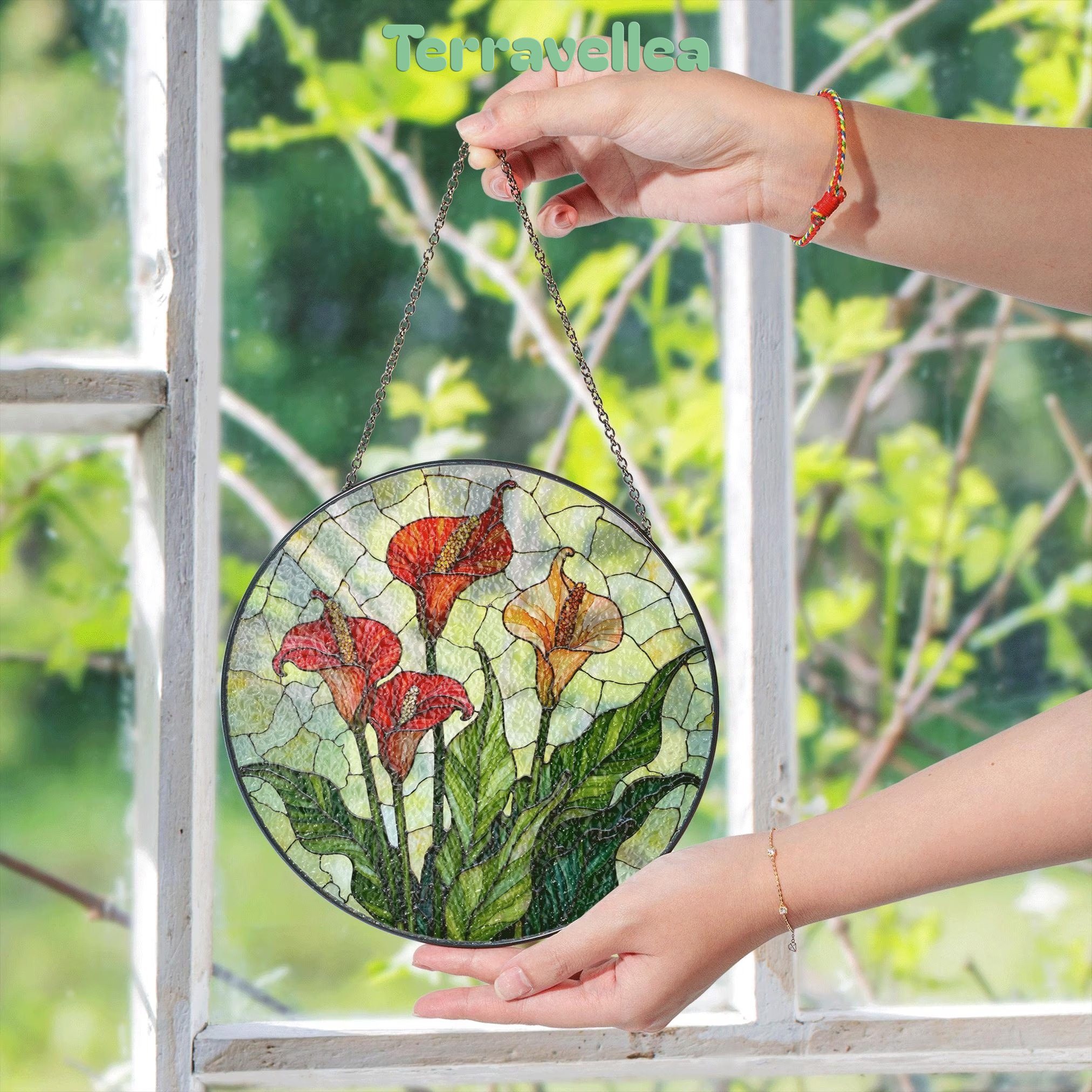 Calla Lily Bloom Round Stained Glass Suncatcher Sunlight Window Art Gift for Garden Lover - image 6