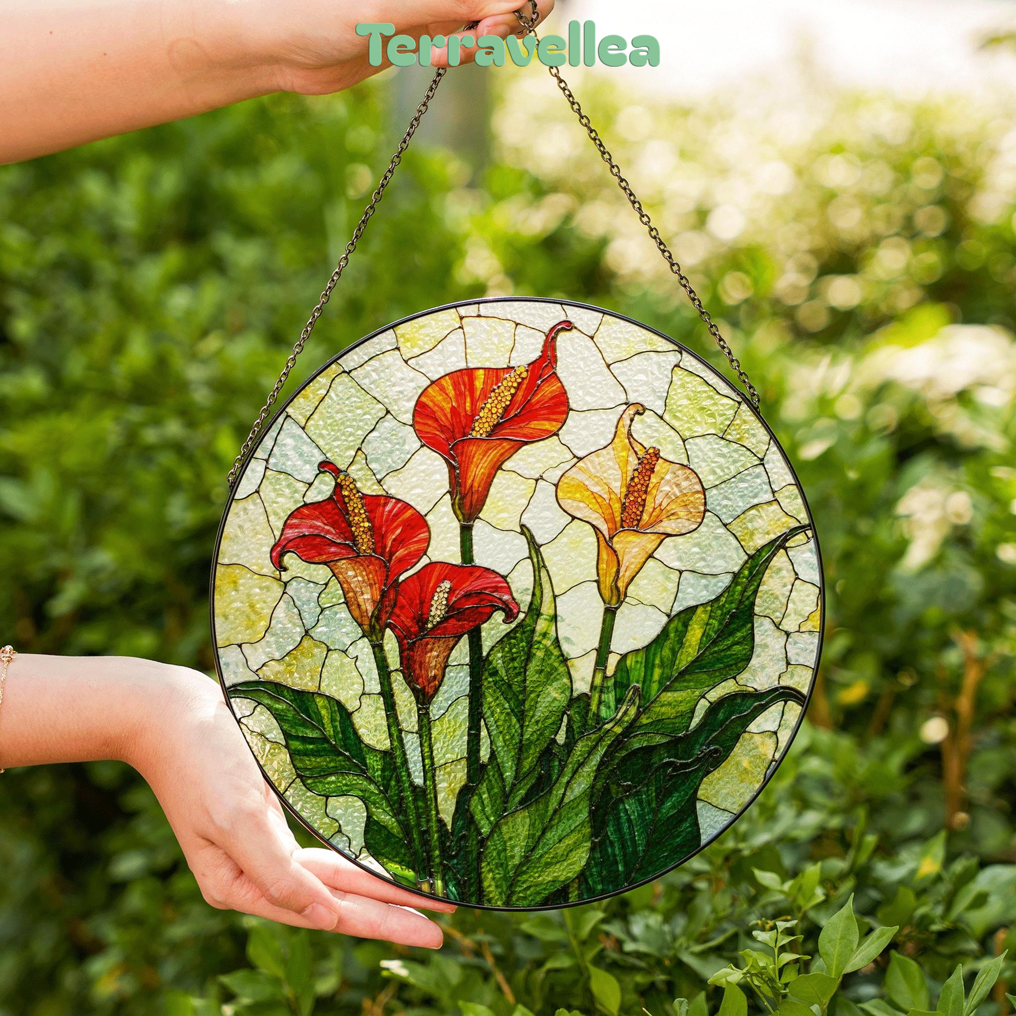 Calla Lily Bloom Round Stained Glass Suncatcher Sunlight Window Art Gift for Garden Lover - image 7