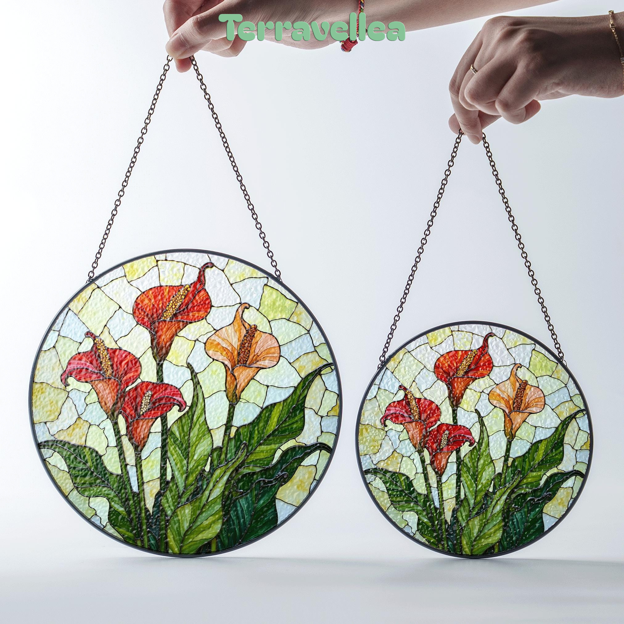 Calla Lily Bloom Round Stained Glass Suncatcher Sunlight Window Art Gift for Garden Lover - image 8