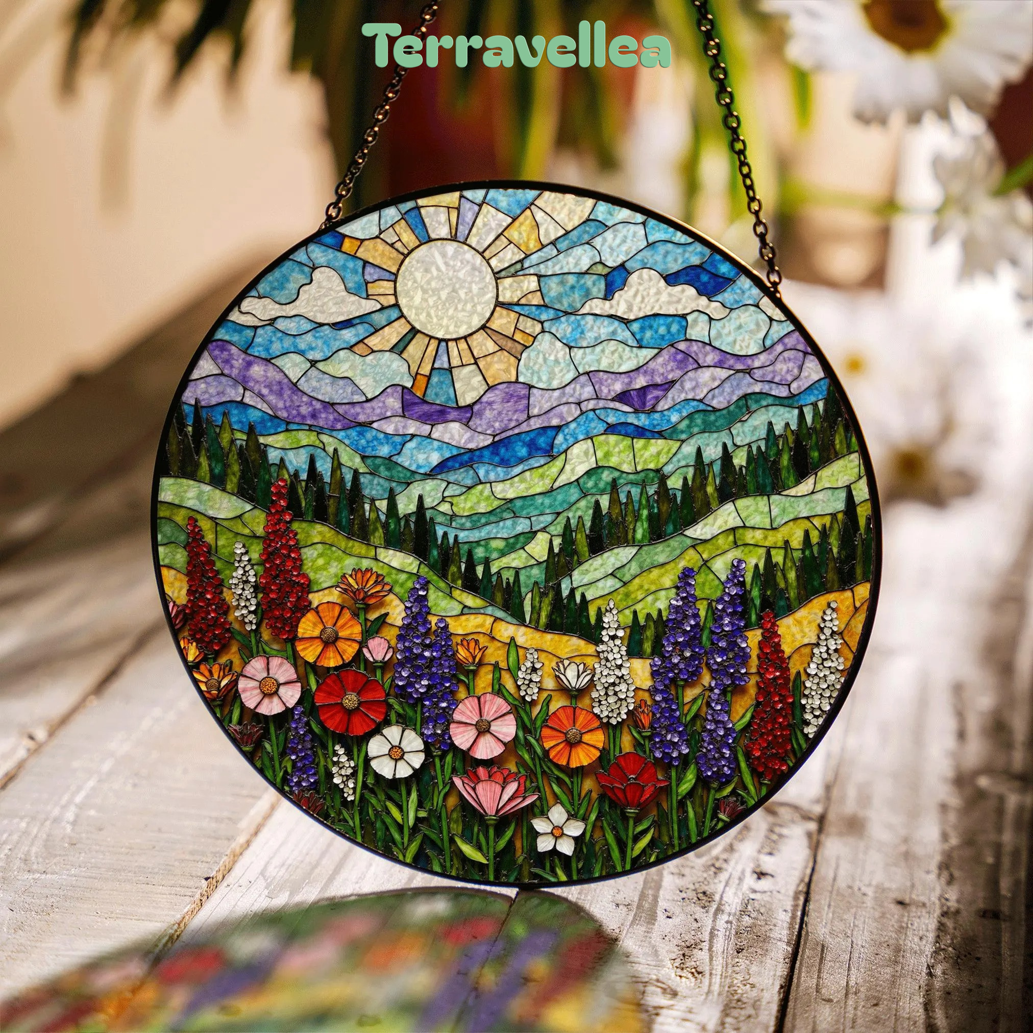 Colorful Flower Stained Glass Sun Catcher Window Art Gift for Her - image 1