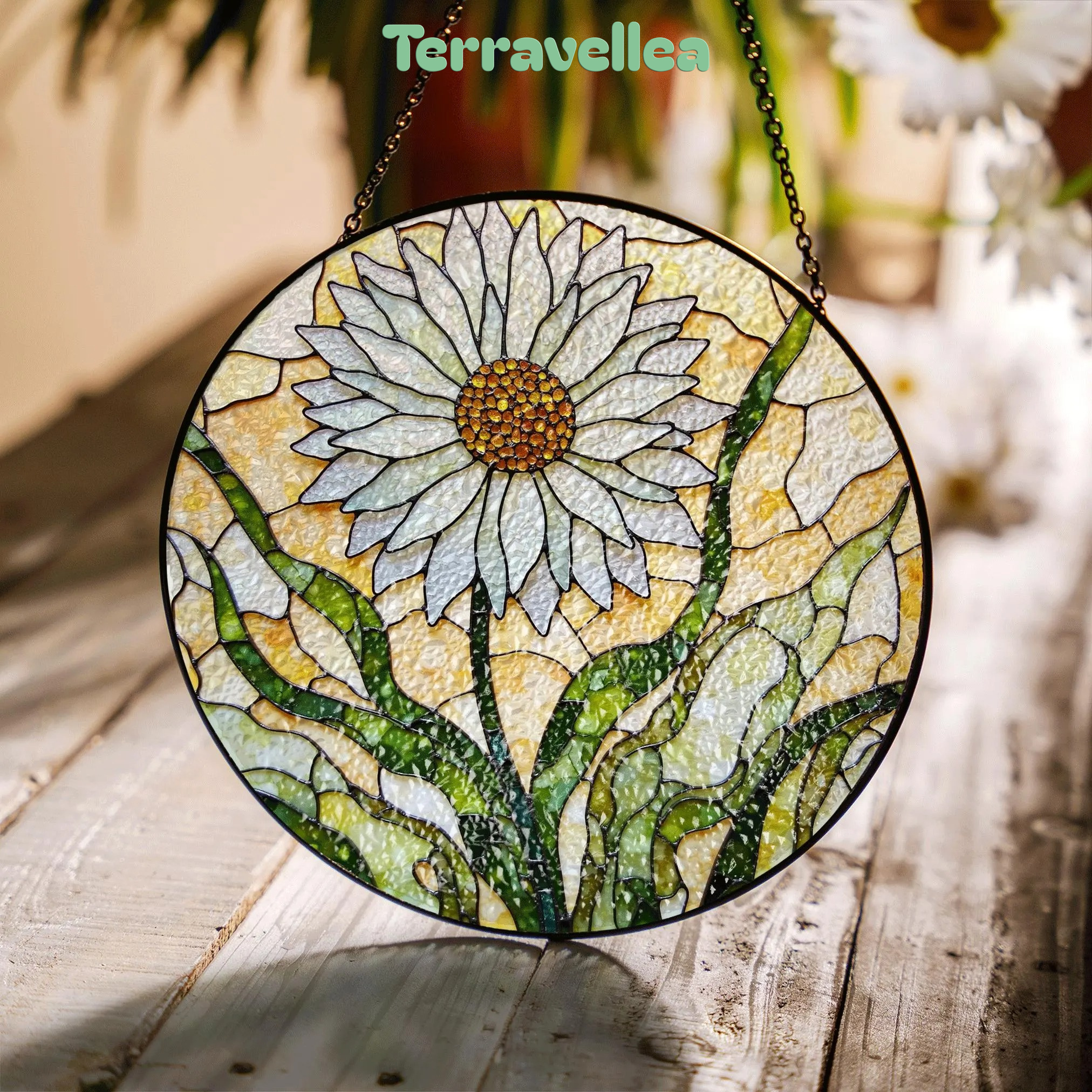 Daisy Stained Glass Suncatcher Window Hanging Gift for Mom Friend - image 1