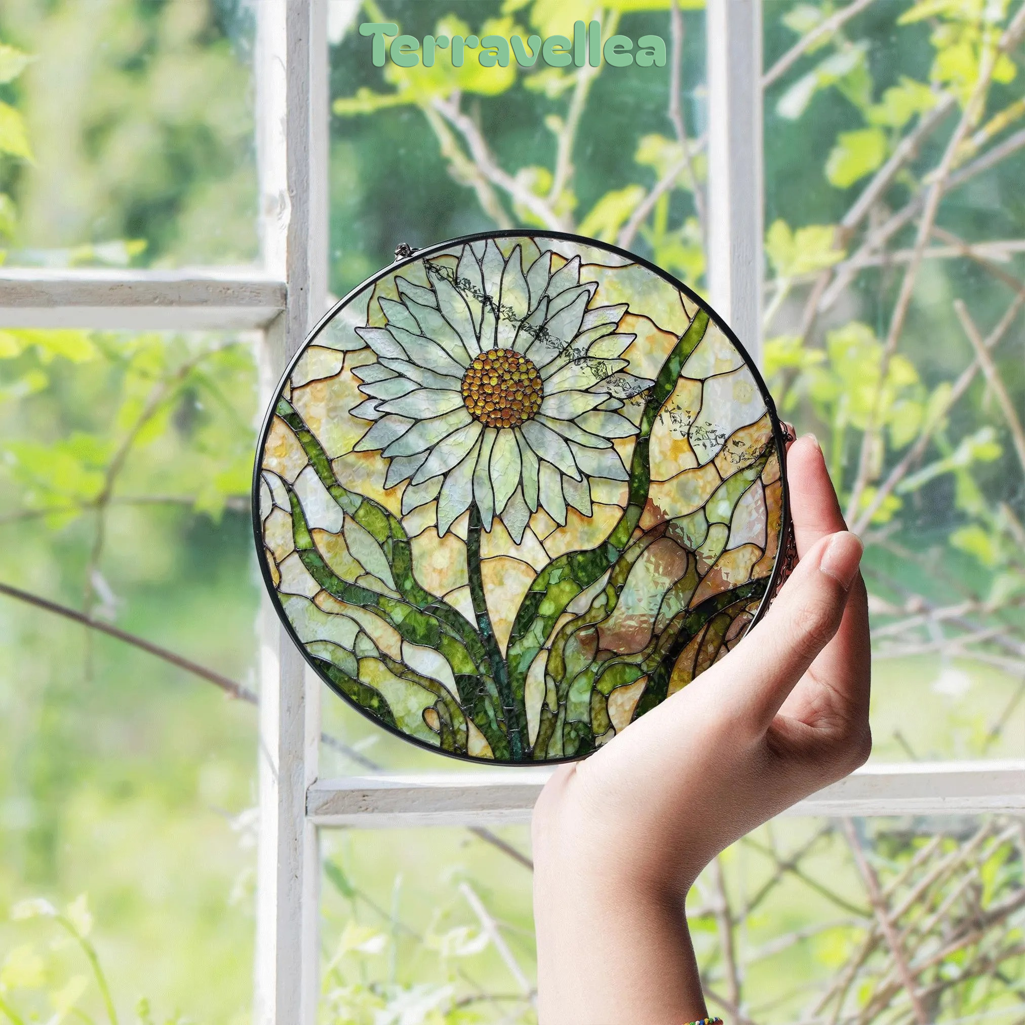 Daisy Stained Glass Suncatcher Window Hanging Gift for Mom Friend - image 4