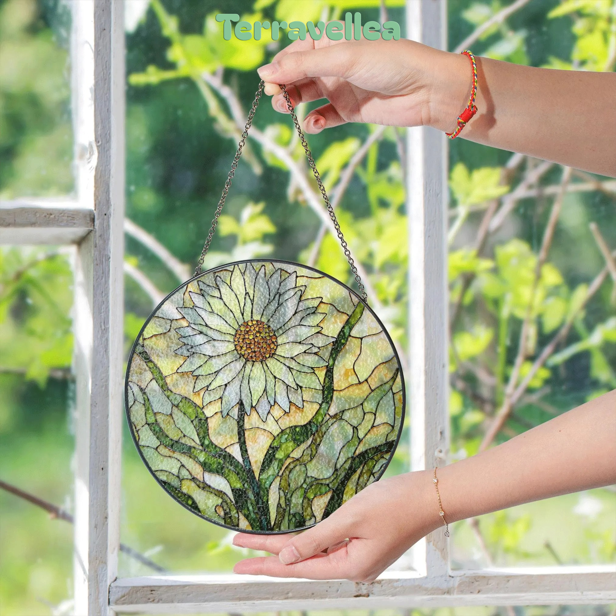 Daisy Stained Glass Suncatcher Window Hanging Gift for Mom Friend - image 5