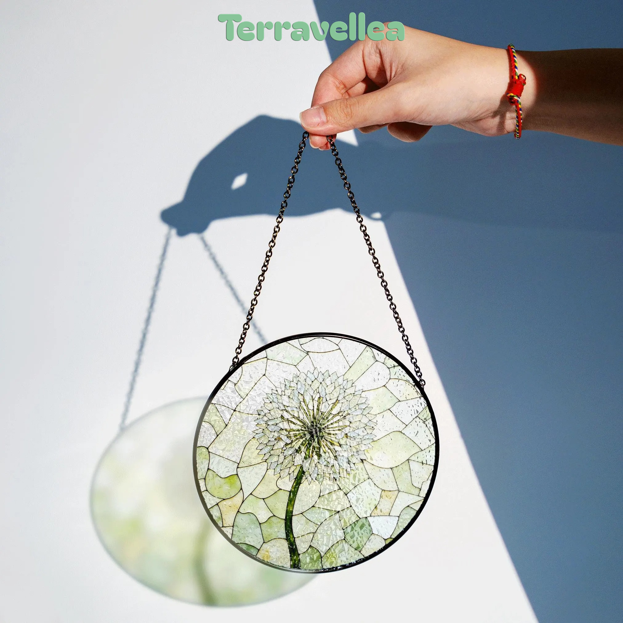 Dandelion Bloom Stained Glass Suncatcher Round Window Charm Gift for Nature Lover - image 2