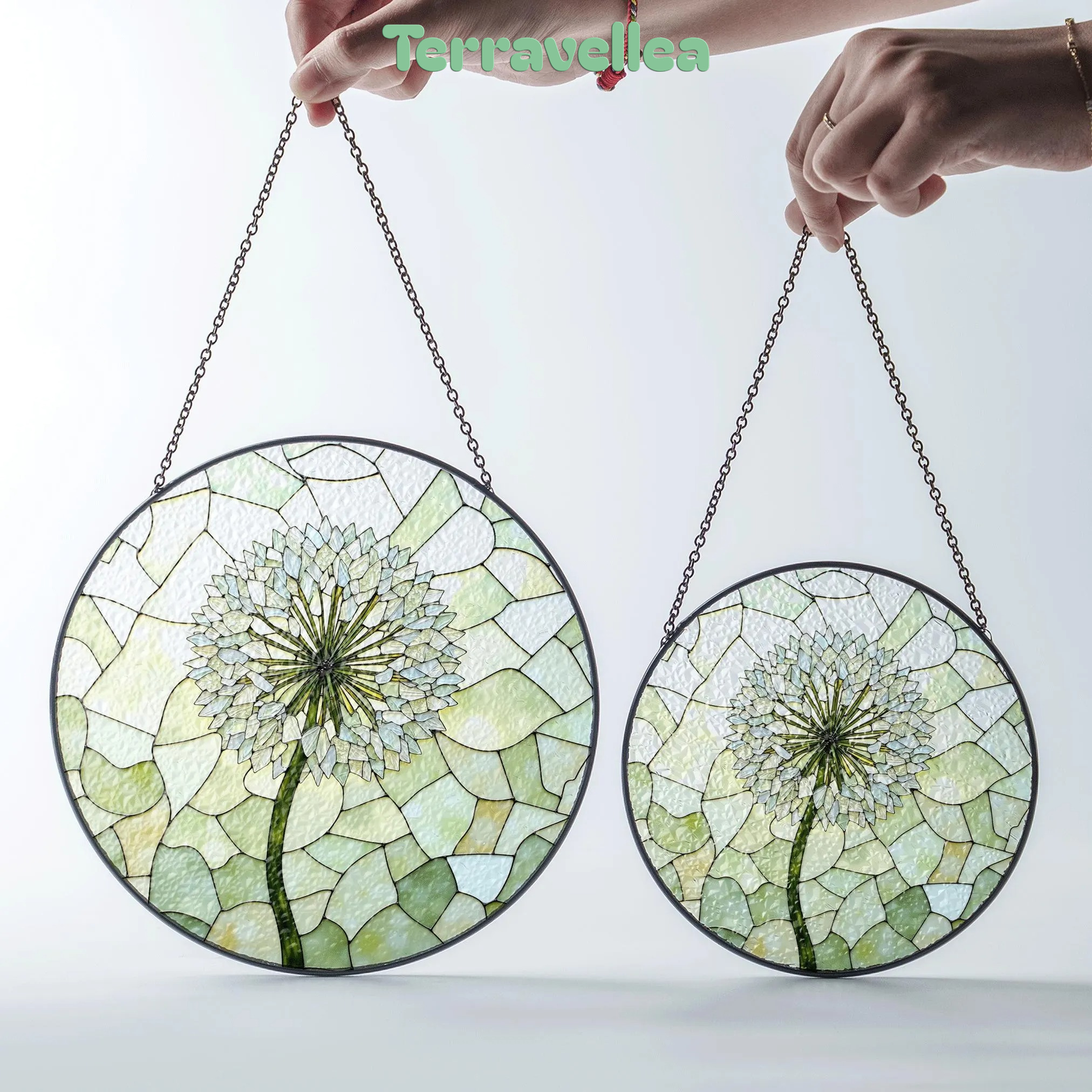 Dandelion Bloom Stained Glass Suncatcher Round Window Charm Gift for Nature Lover - image 7