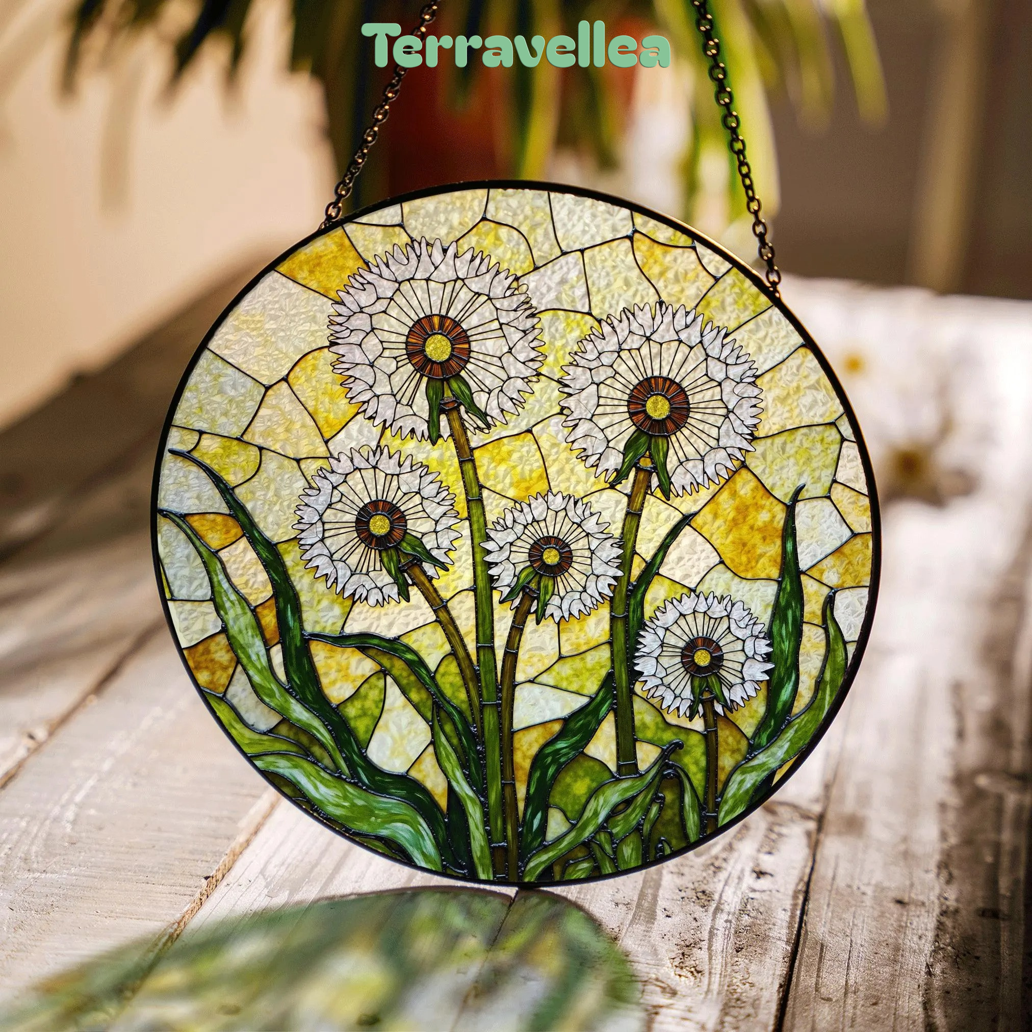Dandelion Stained Glass Suncatcher Window Decor Gift for Nature Lovers - image 1