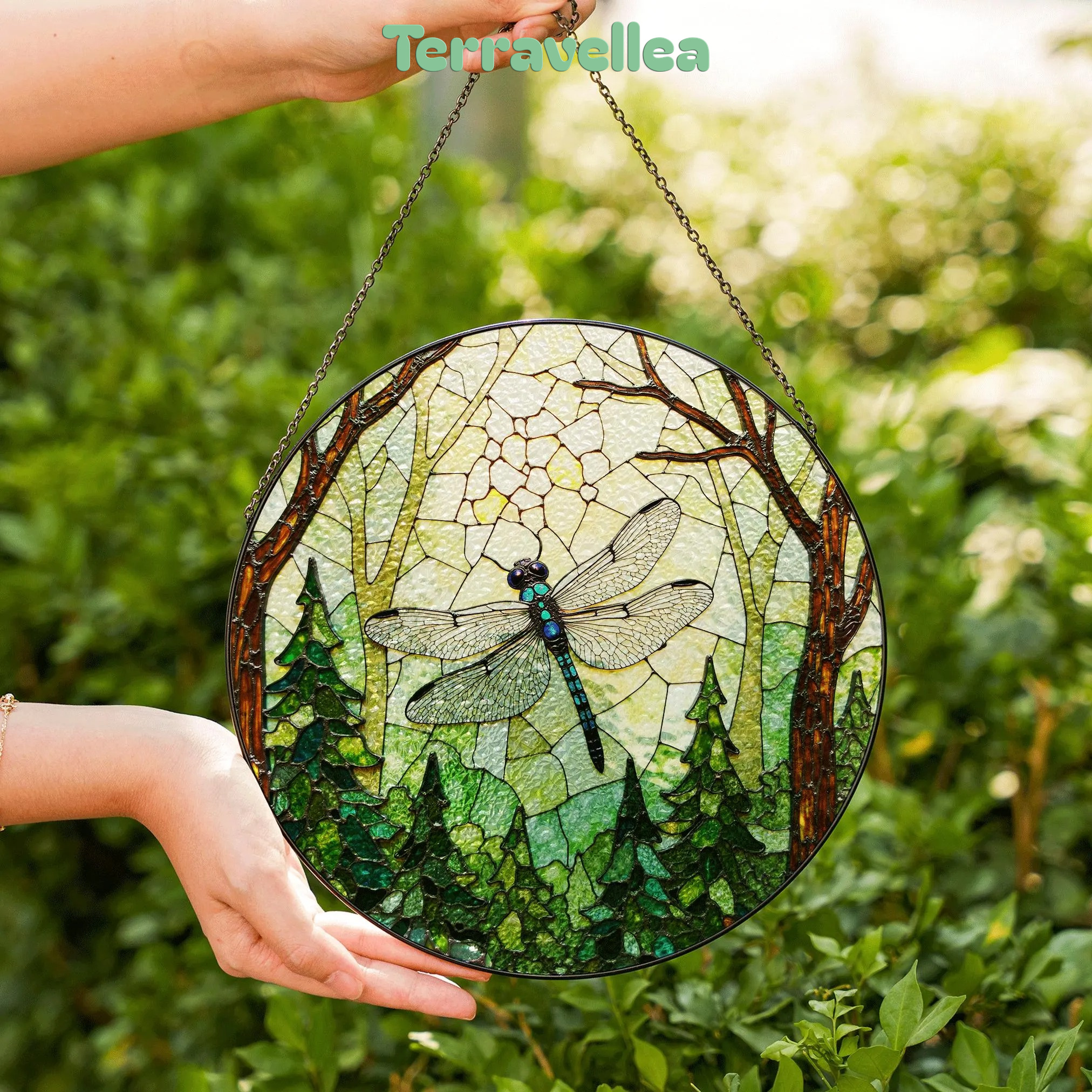 Dragonfly Forest Stained Glass Suncatcher Nature Window Hanging Gift for Mothers Day - image 6