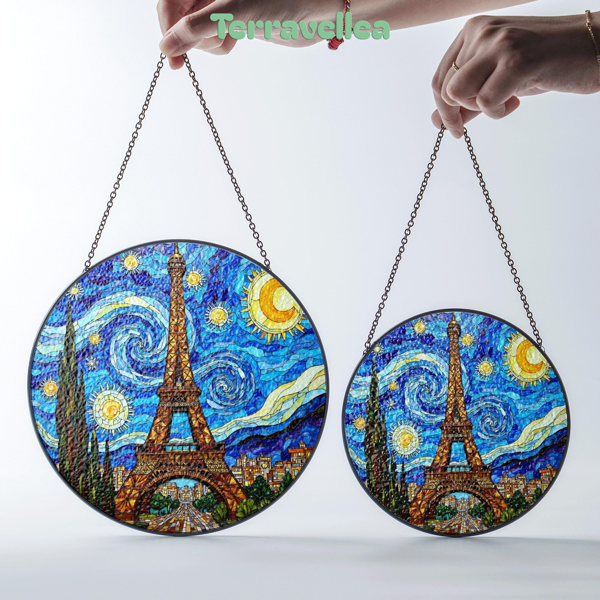 Eiffel Tower Starry Night Style Round Stained Glass Suncatcher Gift for Paris Lover - image 7