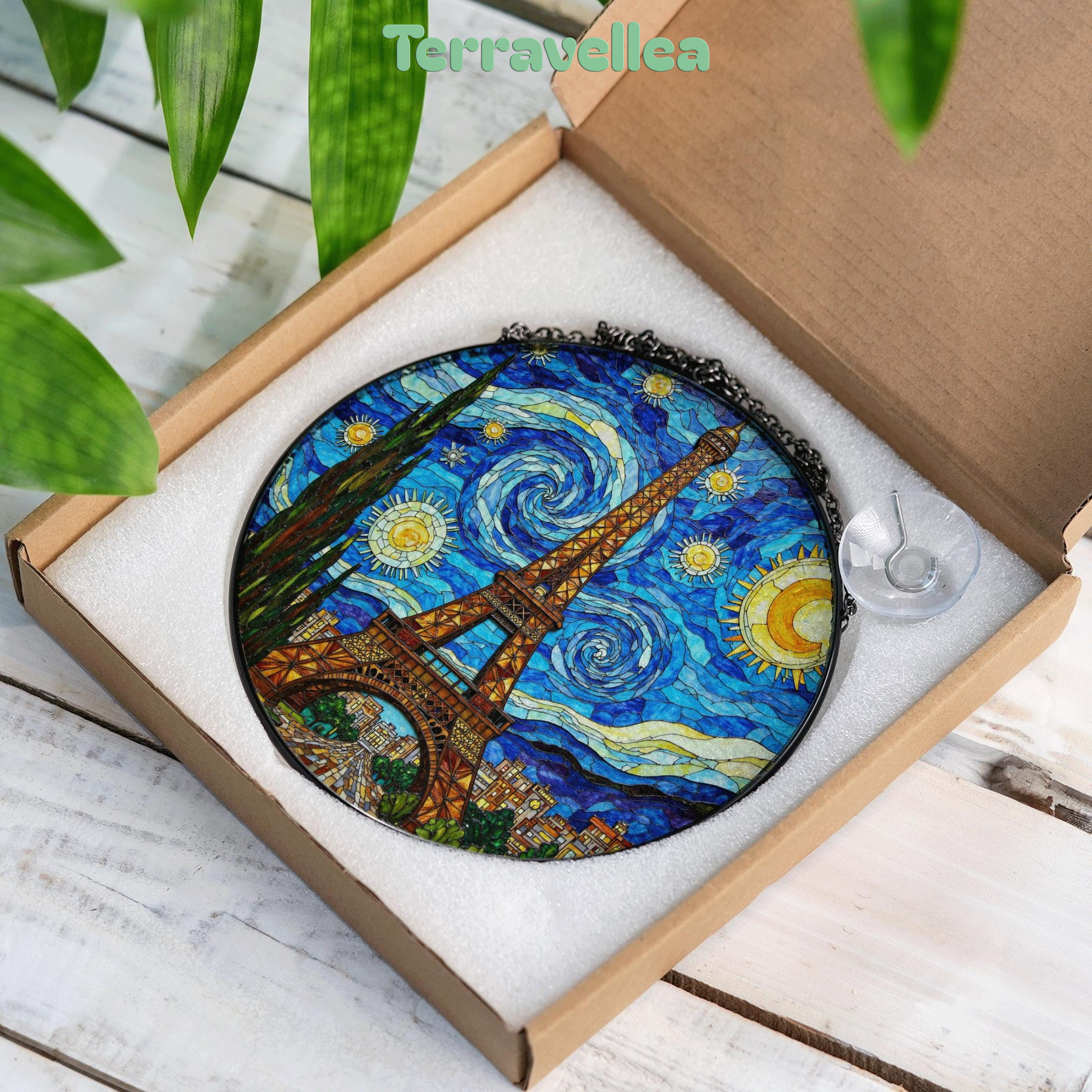 Eiffel Tower Starry Night Style Round Stained Glass Suncatcher Gift for Paris Lover - image 9