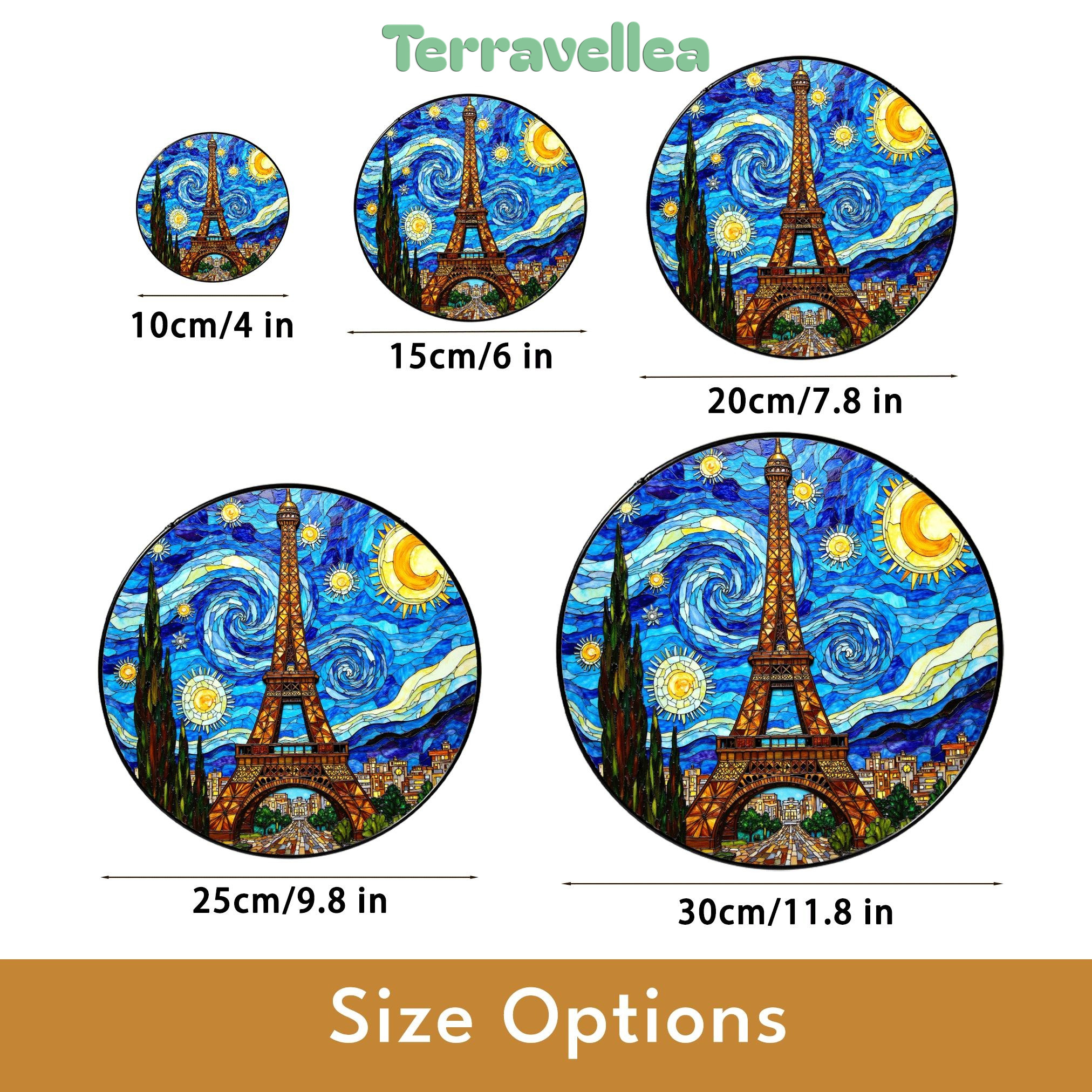 Eiffel Tower Starry Night Style Round Stained Glass Suncatcher Gift for Paris Lover - image 10