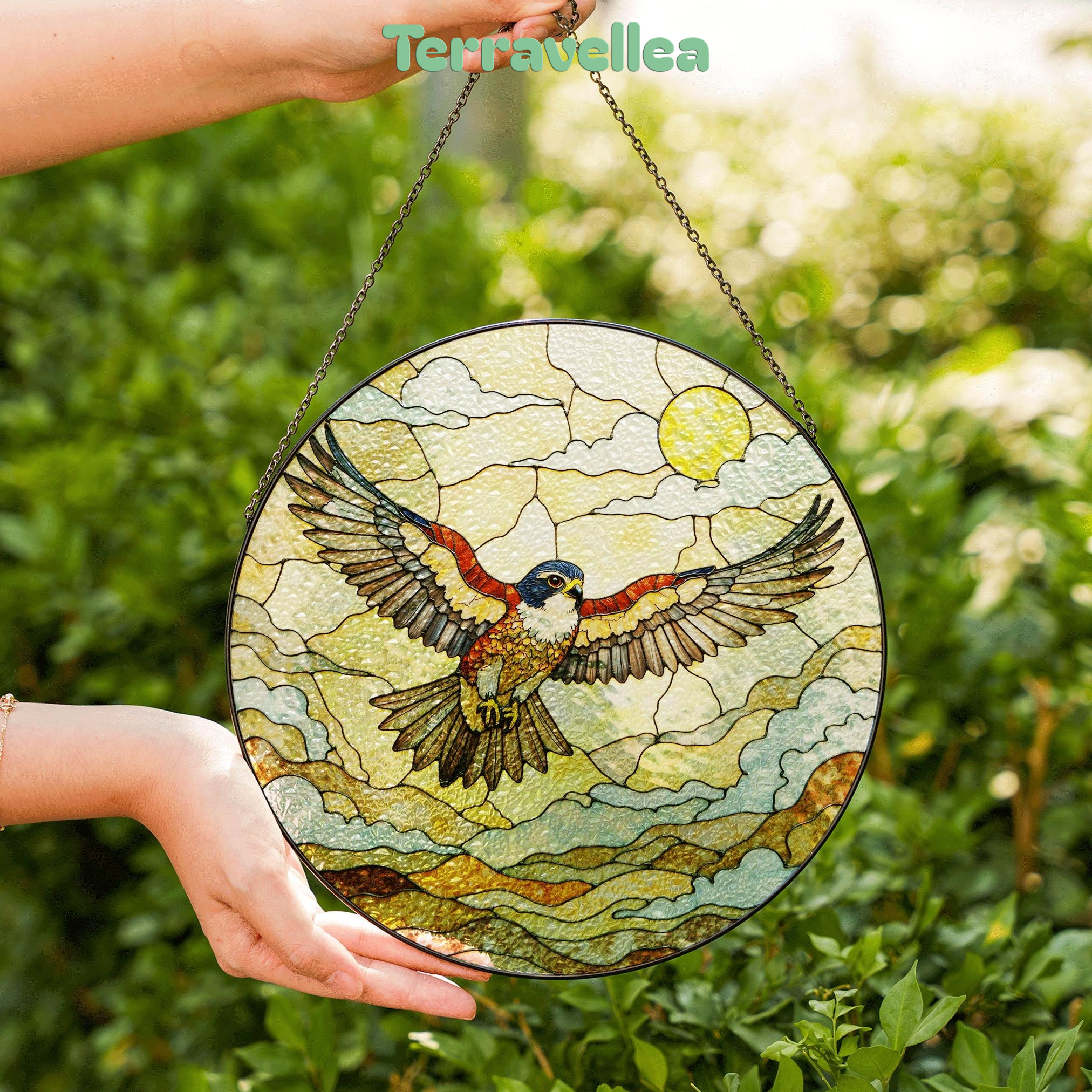 Flying Hawk Under Sun Stained Glass Bird Suncatcher Gift for Dad - image 6
