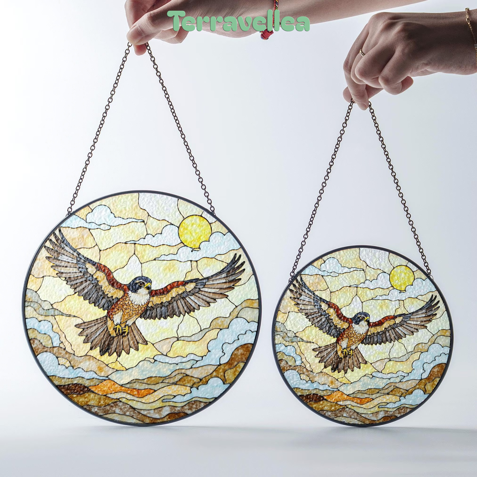 Flying Hawk Under Sun Stained Glass Bird Suncatcher Gift for Dad - image 7