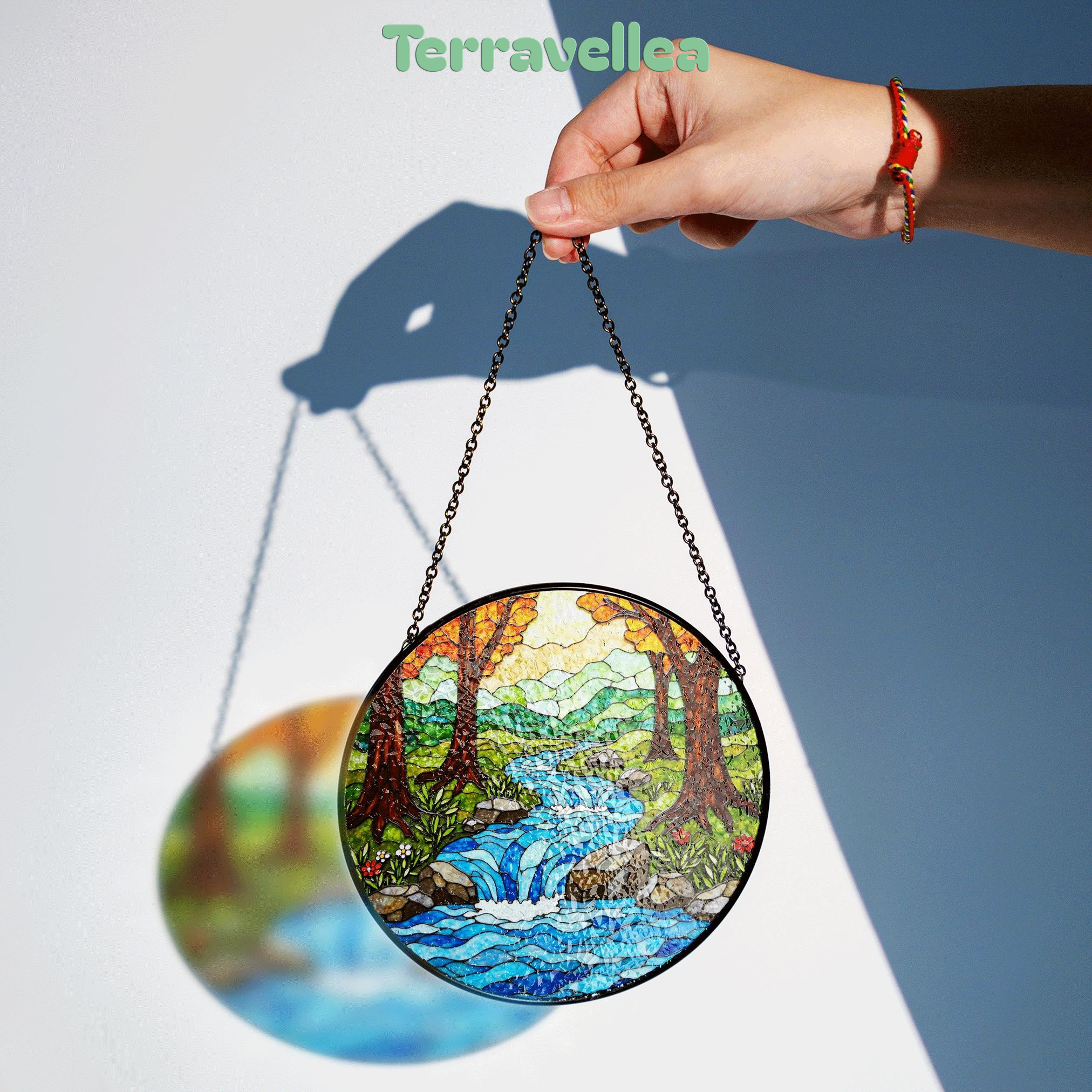 Forest Waterfall Creek Stained Glass Suncatcher Nature Window Hanging Gift for Outdoor Lovers - image 2
