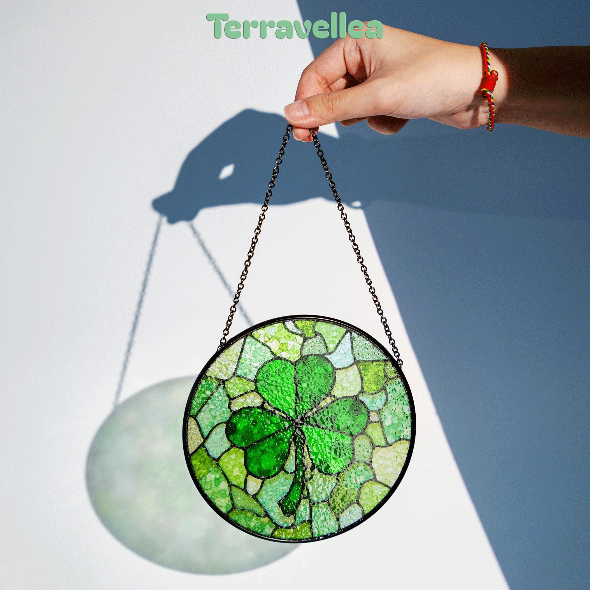 Green Four Leaf Clover Stained Glass Suncatcher Window Decoration Unique Gift for St Patrick's Day - image 2