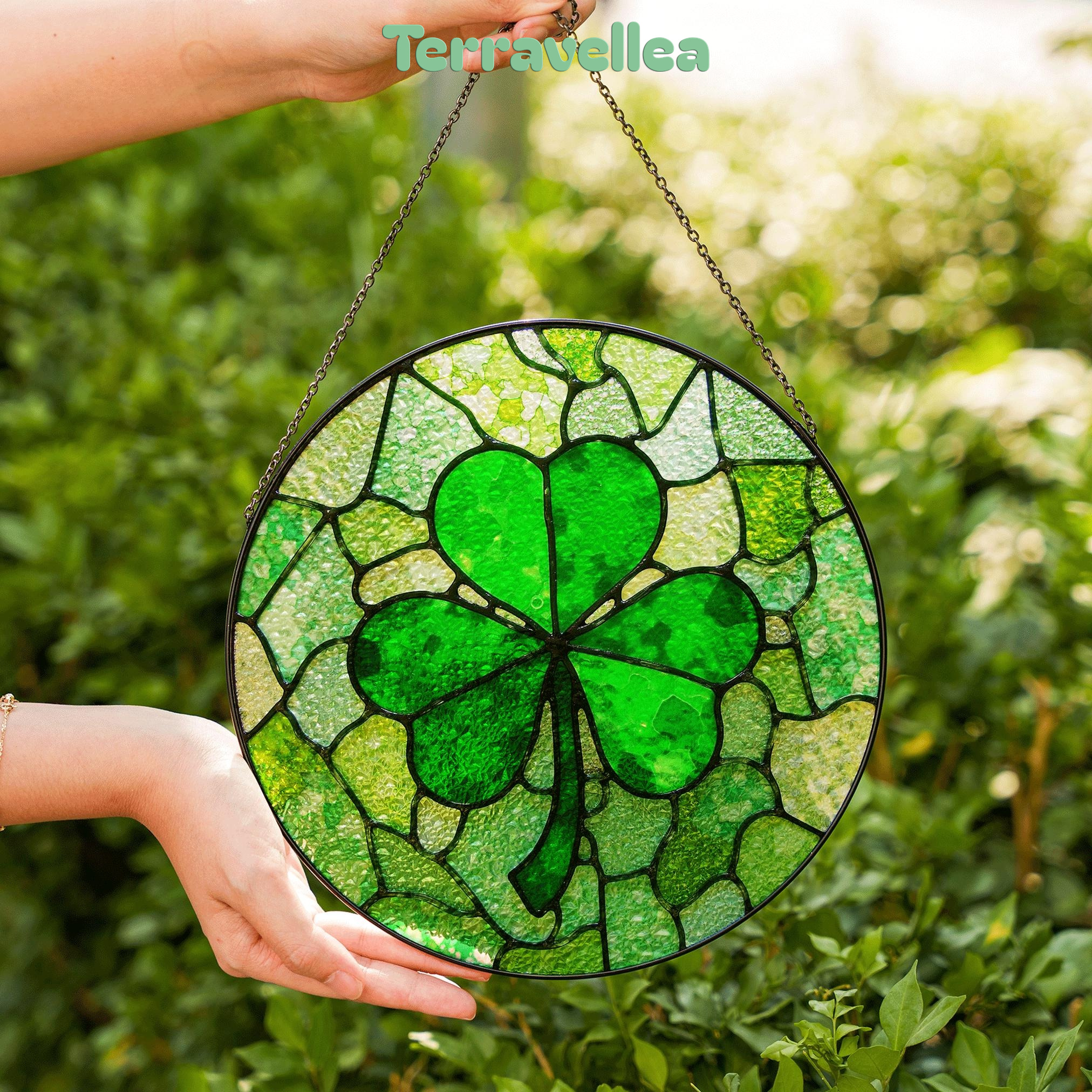 Green Four Leaf Clover Stained Glass Suncatcher Window Decoration Unique Gift for St Patrick's Day - image 6