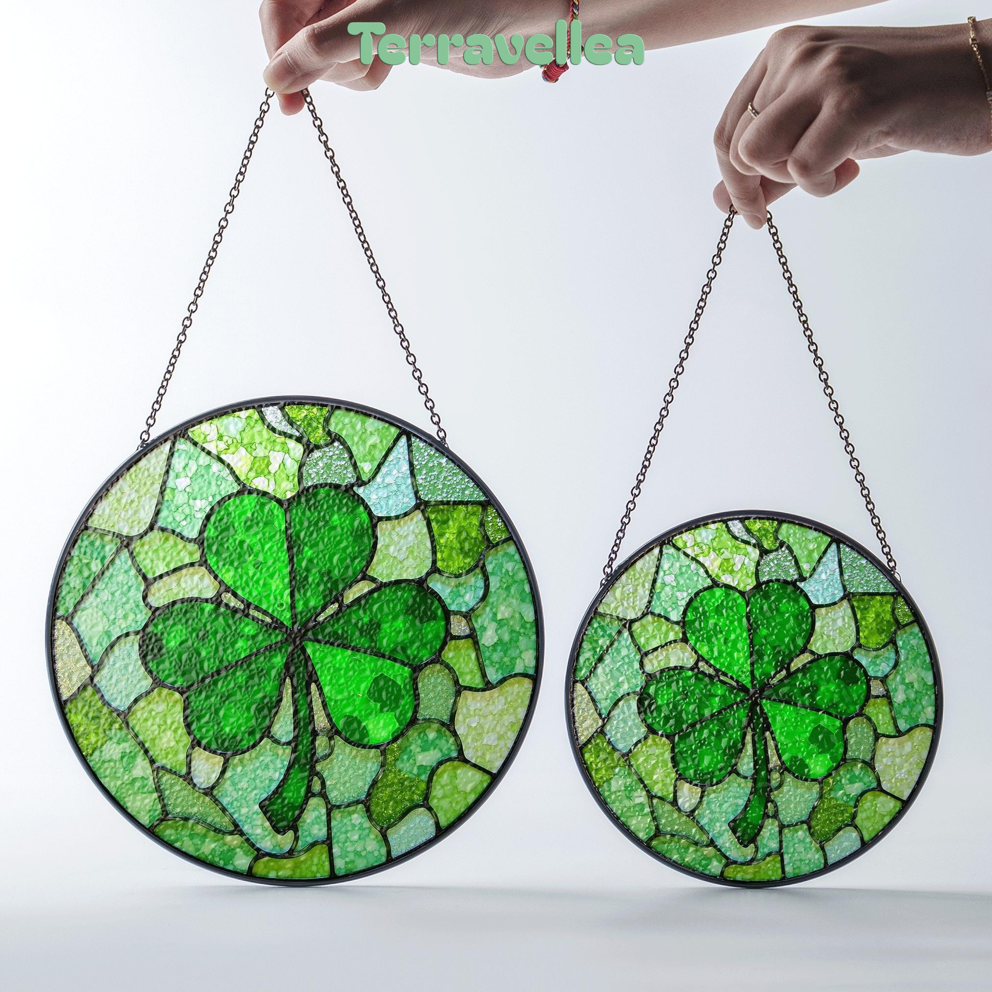Green Four Leaf Clover Stained Glass Suncatcher Window Decoration Unique Gift for St Patrick's Day - image 7