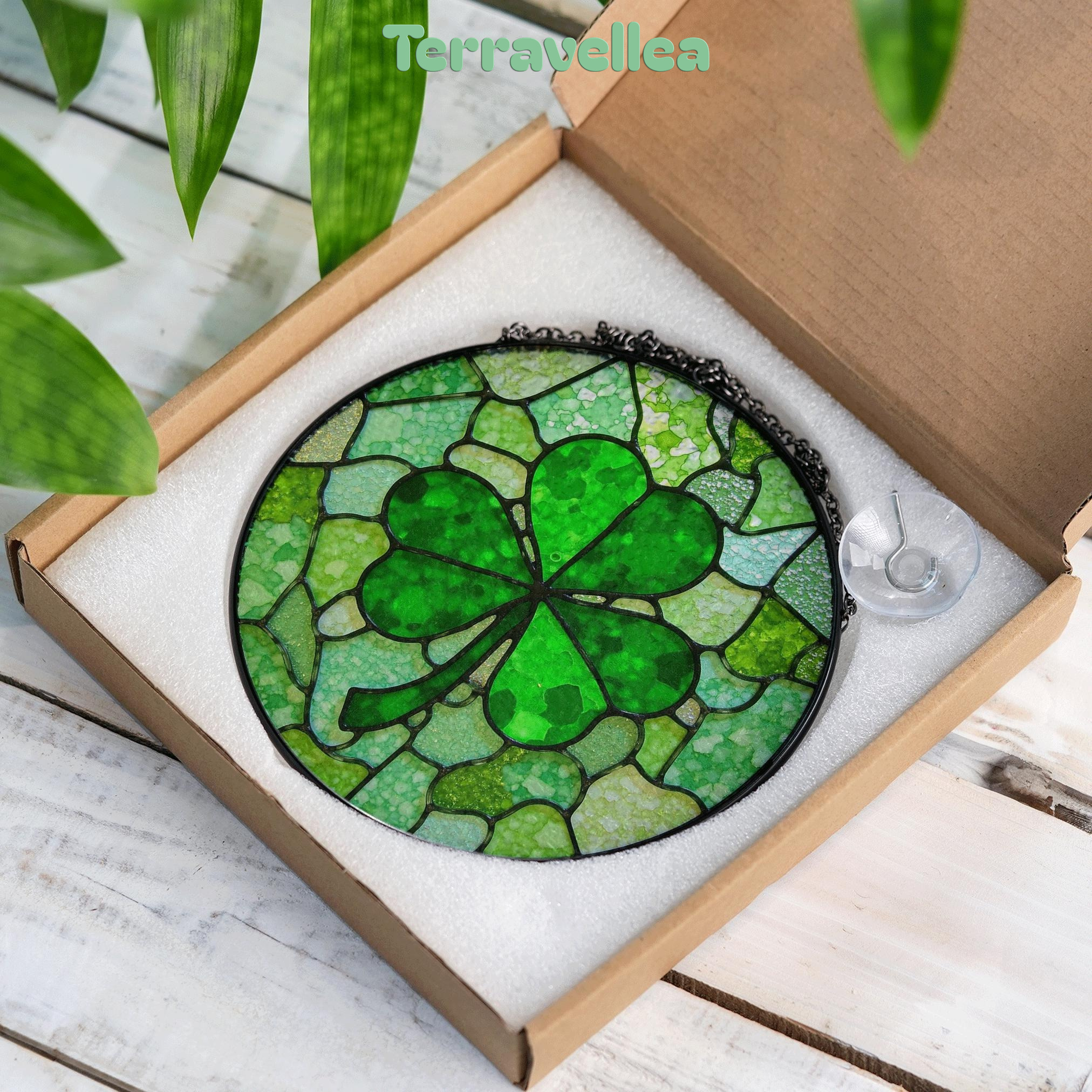 Green Four Leaf Clover Stained Glass Suncatcher Window Decoration Unique Gift for St Patrick's Day - image 9