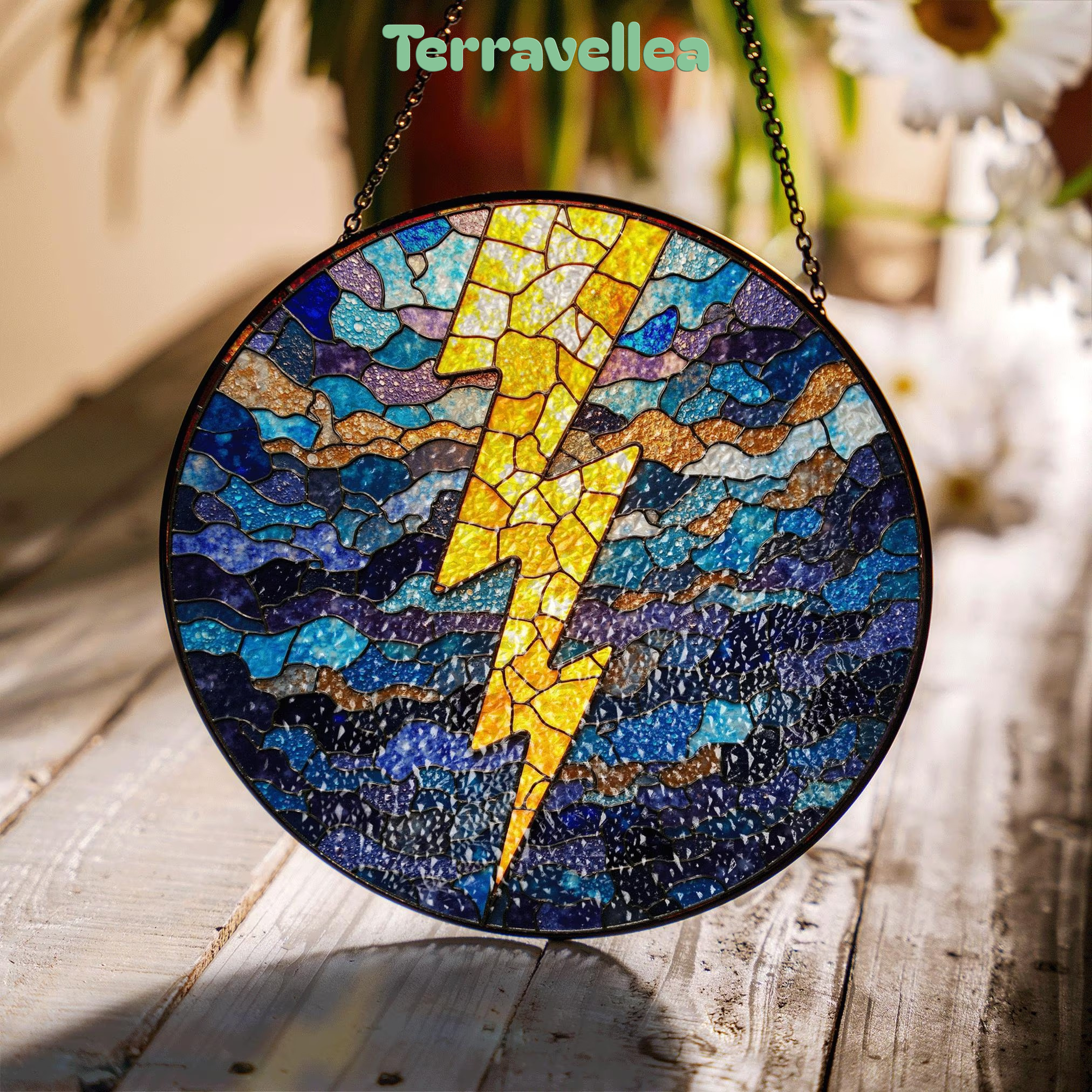 Lightning Bolt Stained Glass Suncatcher Window Hanging Gift for Storm Lovers - image 1