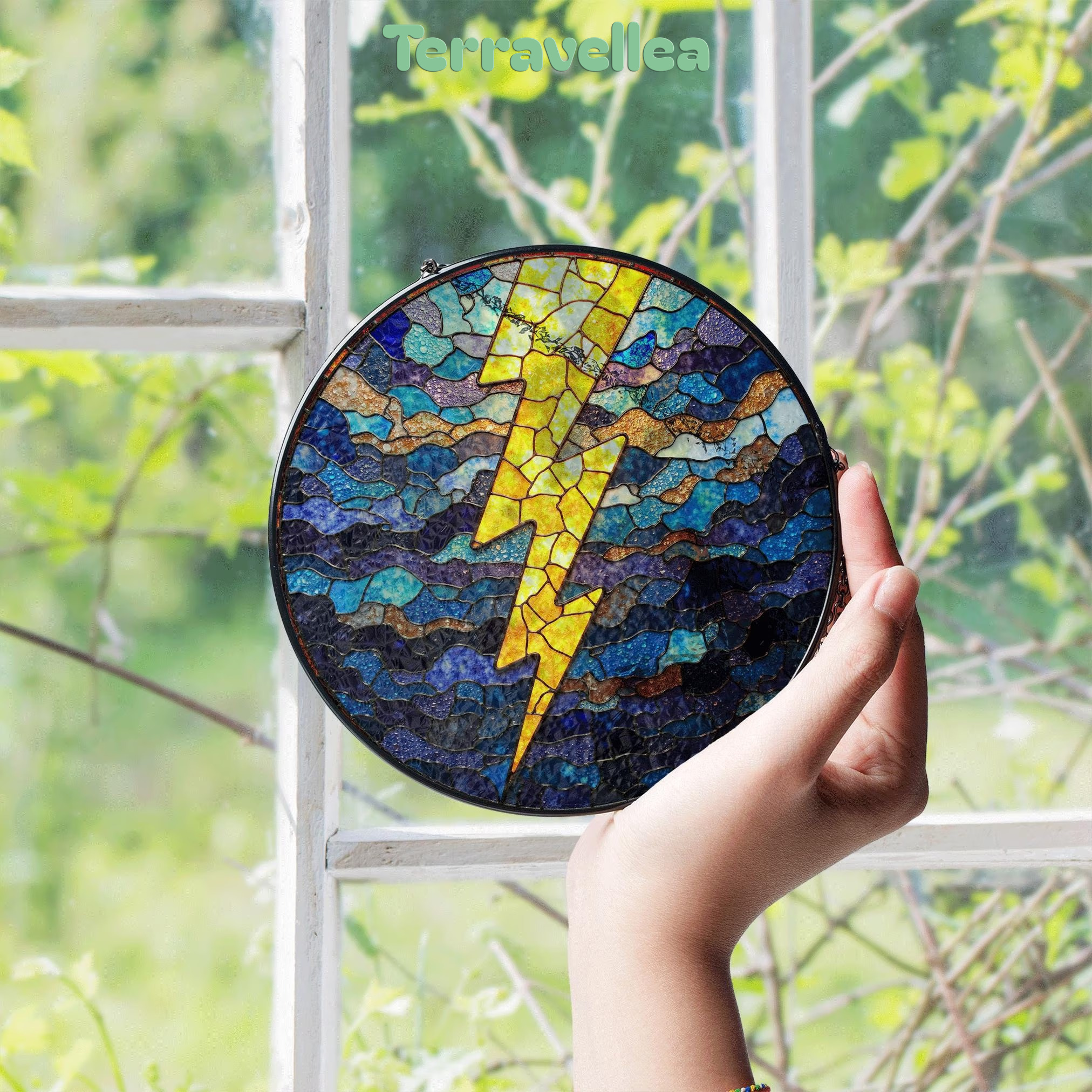 Lightning Bolt Stained Glass Suncatcher Window Hanging Gift for Storm Lovers - image 4