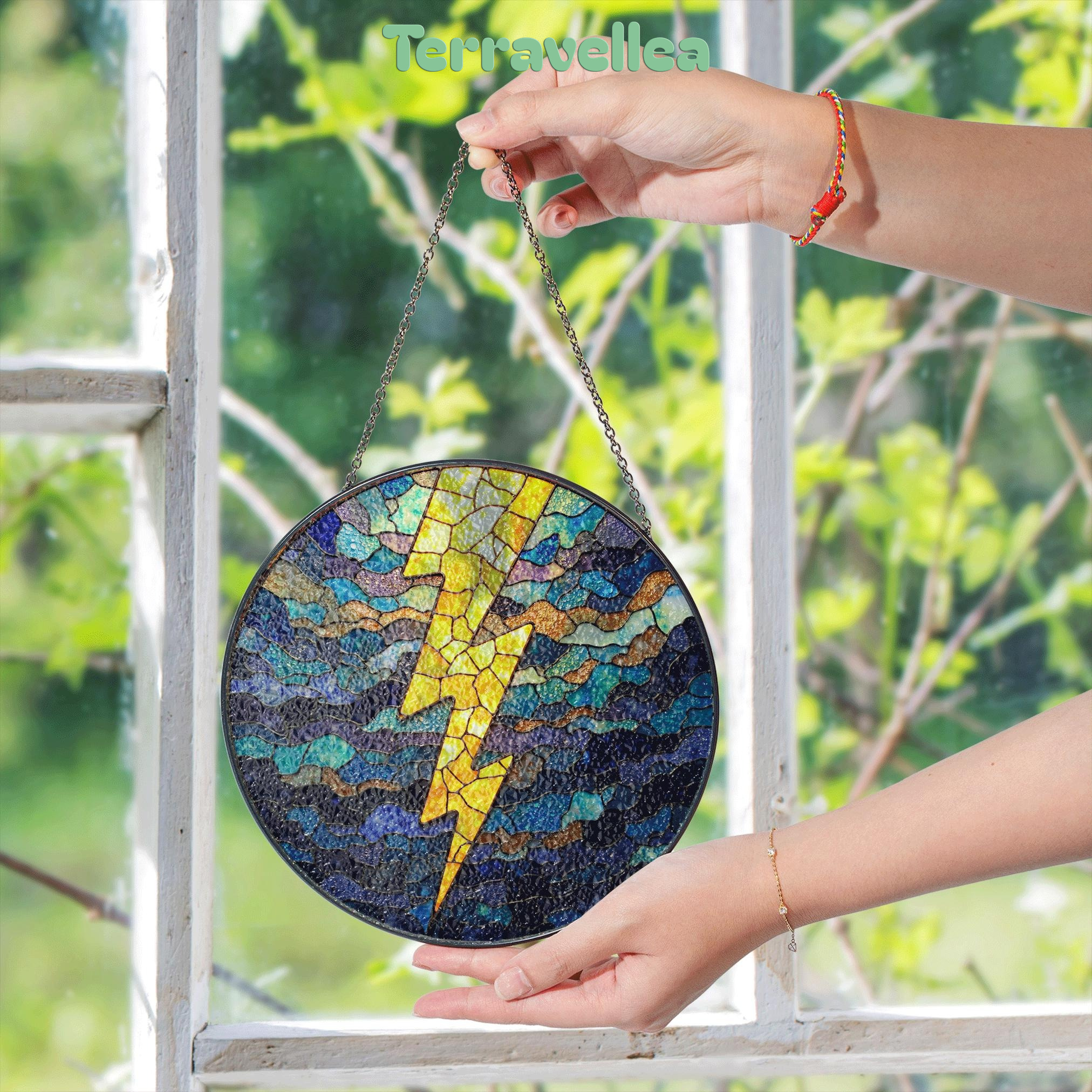 Lightning Bolt Stained Glass Suncatcher Window Hanging Gift for Storm Lovers - image 5