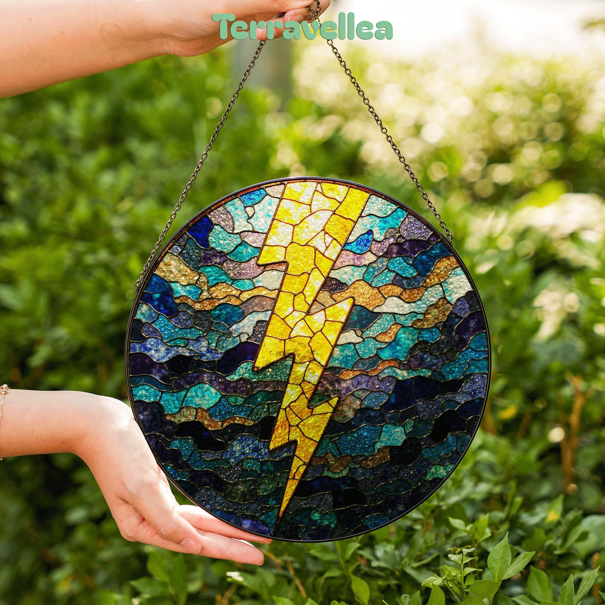 Lightning Bolt Stained Glass Suncatcher Window Hanging Gift for Storm Lovers - image 6
