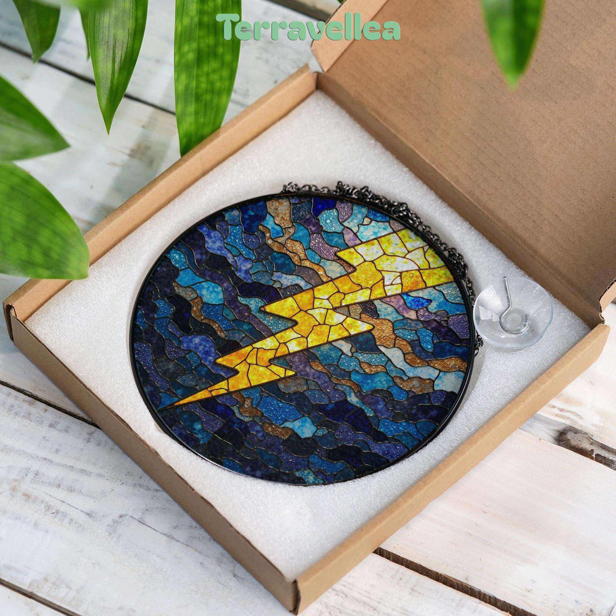 Lightning Bolt Stained Glass Suncatcher Window Hanging Gift for Storm Lovers - image 9