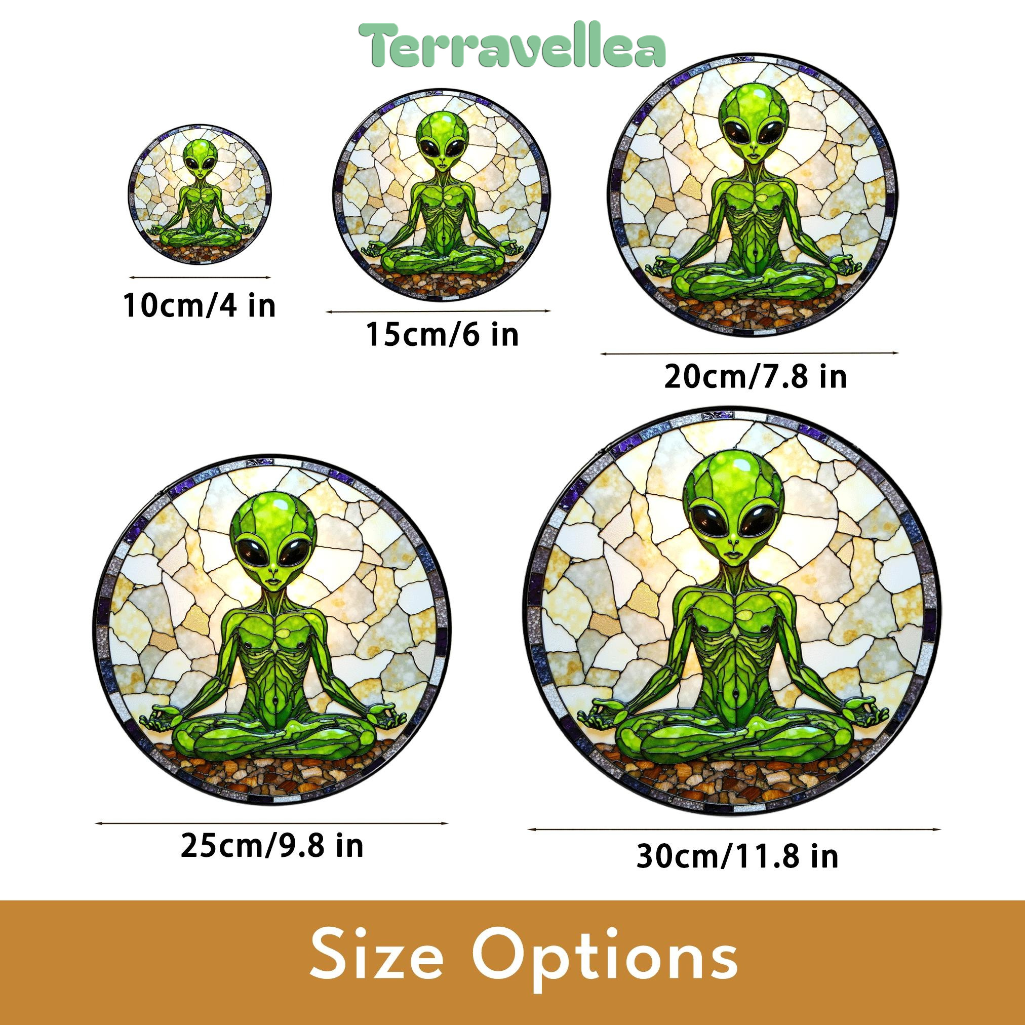 Meditating Alien Stained Glass Style Round Suncatcher Gift for UFO Lovers - image 10